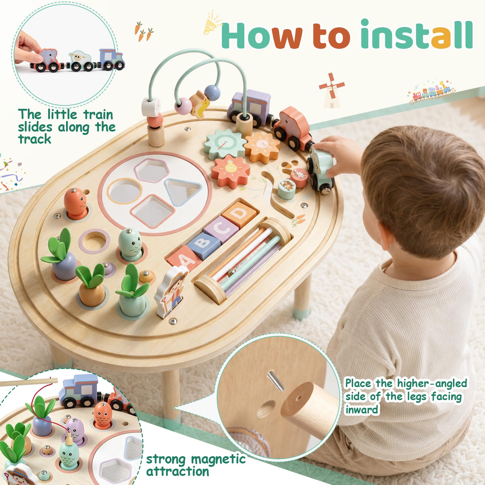 10 in 1 Montessori Spielzeug – Aktivitätstisch aus Holz ab 1 Jahr | Motoriktisch Motorikspielzeug Spieltisch für Motorikschleife, Montessori Lernspielzeug für Kinder ab 18 Monaten