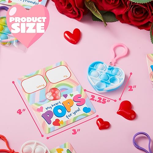 Miniatura 6 de JOYIN Paquete de 30 tarjetas de regalo para el día de San Valentín con llavero de burbujas de corazón, mini juguetes para apretar, juguetes