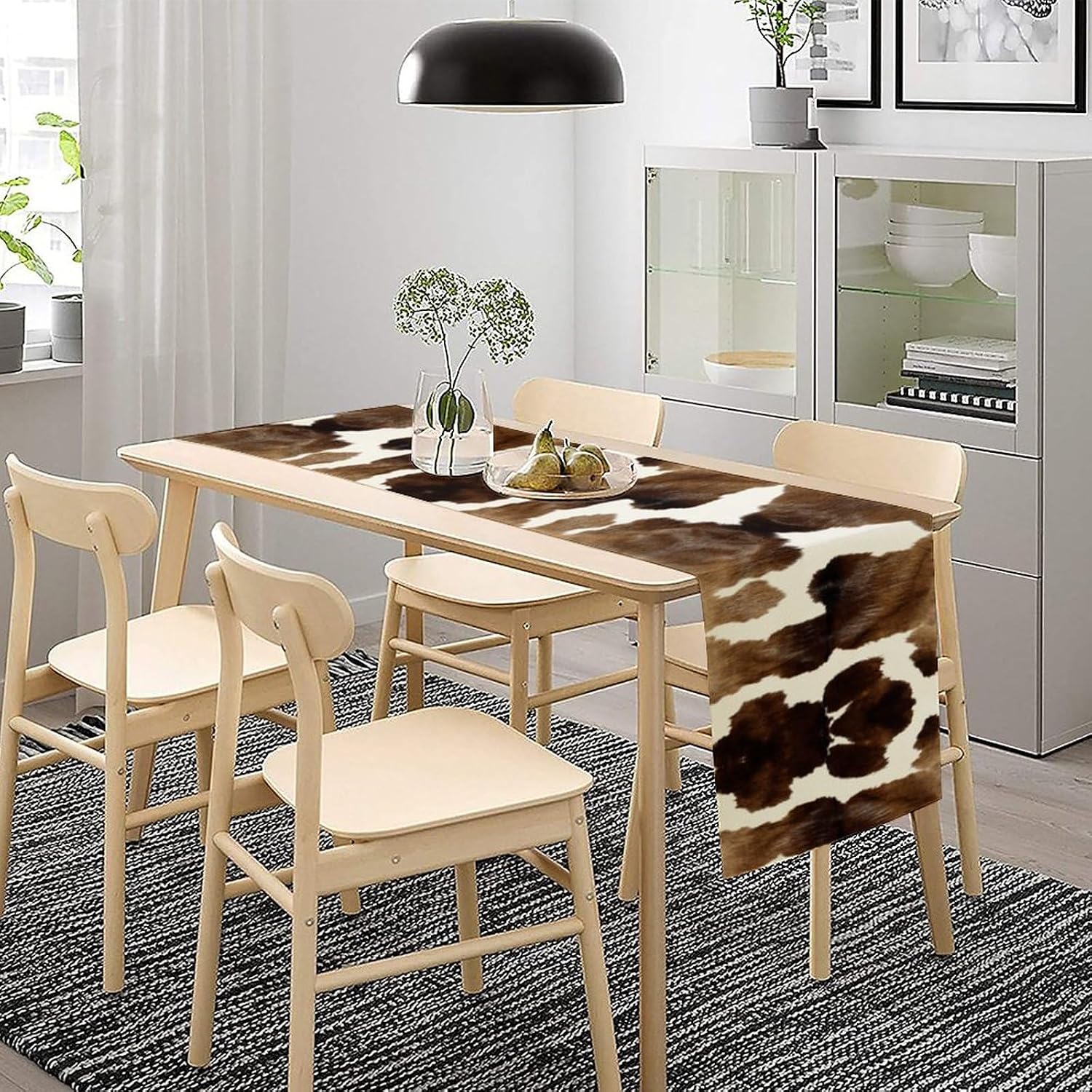 Cow Skin Fur Table Runner for Home Party Decorations Seasonal Summer Washable Kitchen Dining Table Decor for Birthday Party Coffee Table Family Dinners Holiday Wedding 13x72 Inch
