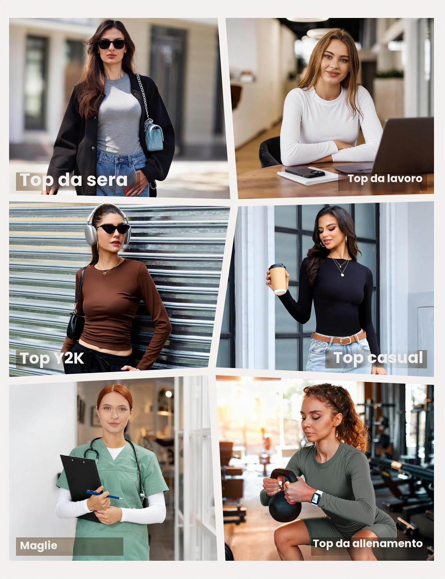 Pack da 5 Maglie Essenziali Donna Manica Lunga con Collo Alto, T-Shirt Base Stratificabili Slim Morbide e Traspiranti, Canotta Lunga da Lavoro per Donna, Sottovesti