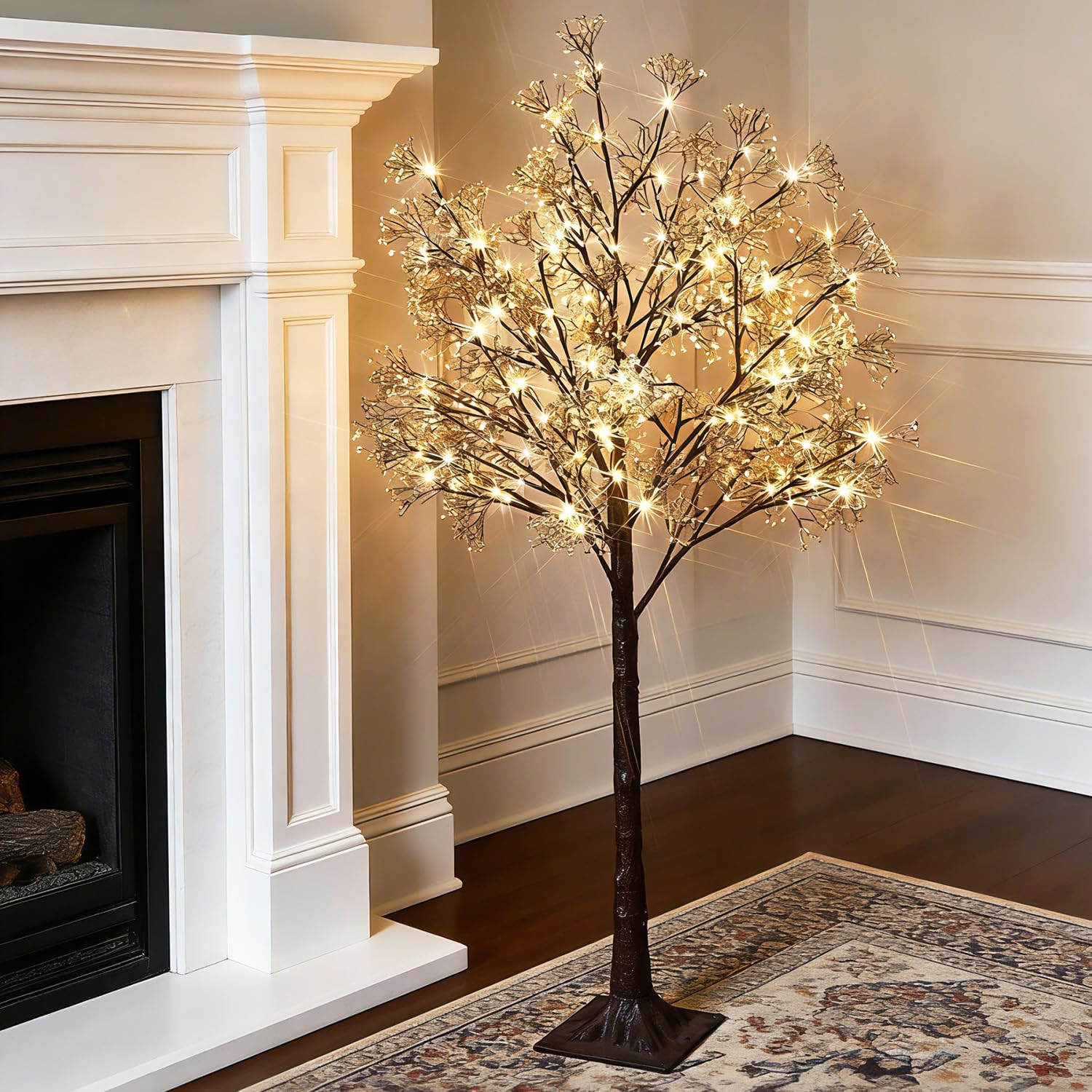 Hairui Lighted Gypsophila Tree 4FT 90 LED Artificial Baby Breath Flowers with Lights for Wedding Party Winter Christmas Holiday Decoration