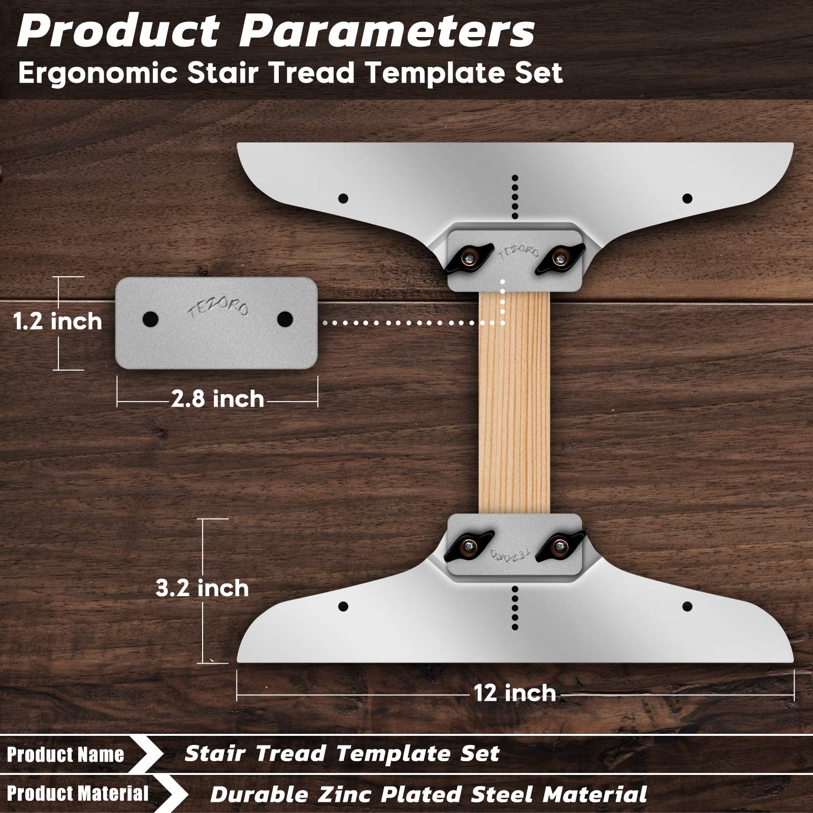 Trap meetinstrument, traptreden meter sjabloon gereedschap opvouwbaar aluminiumlegering verstelbaar 11‑60 inch meetbereik met pakking voor stijgbuizen(Blauw