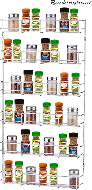 Buckingham 6 Tier Spice & Herb Rack Wall Mountable or Kitchen Cupboard Door Storage, Sturdy Gauge Chrome Plated Wire Construction. Premium Quality, 38.5 cm x 6.2 cm x 78.5 cm (30107)
