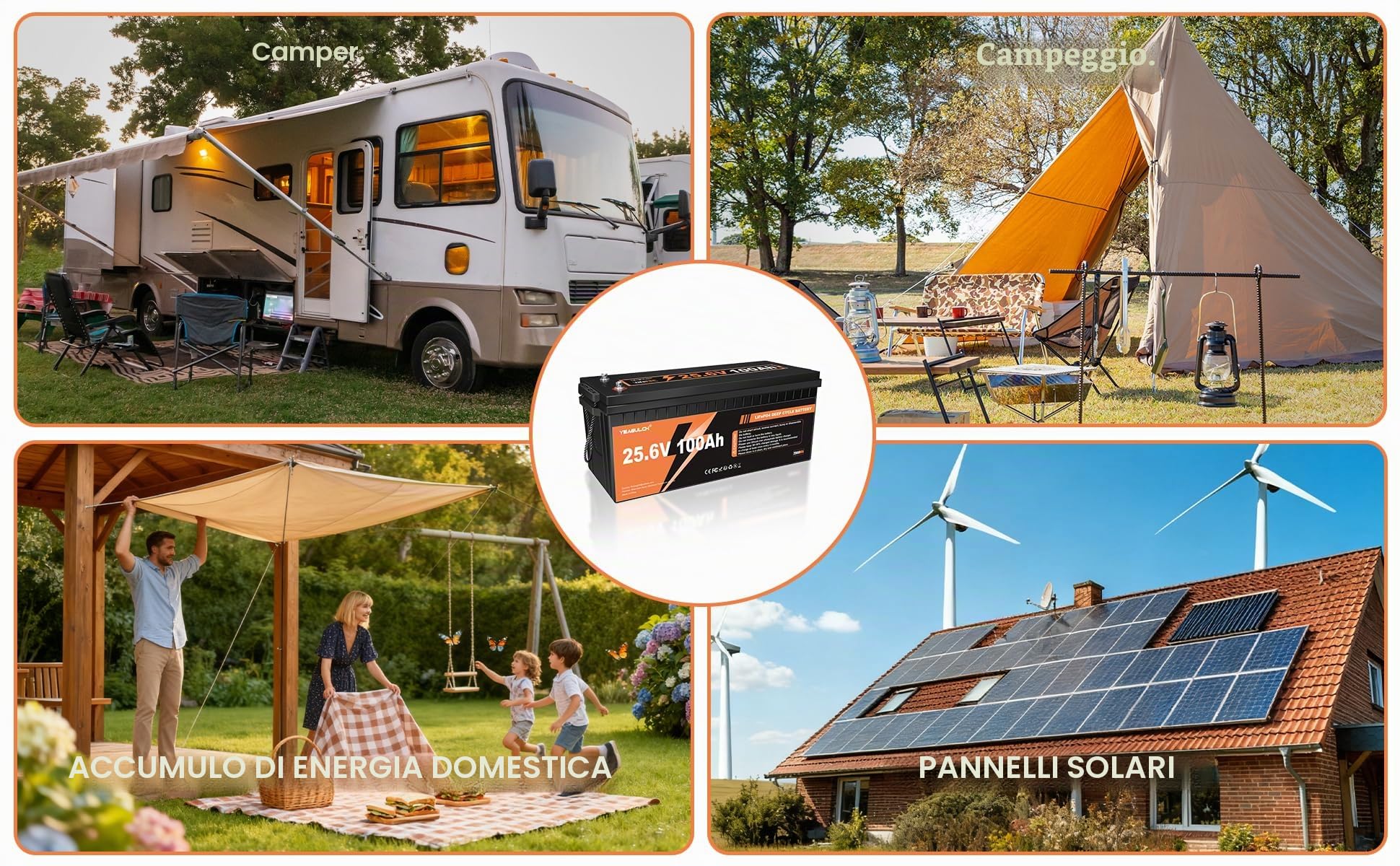 Yeagulch 2x 24V 100Ah - Batteria al Litio LiFePO4, BMS 100A, 2560Wh cad | 15000 Cicli, per Sistemi Solari Camper Accumulo Domestico Applicazioni Off‑Grid e Sistemi di Accumulo Energetico
