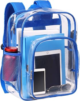 Clear Backpack School Bag Stadium Approved Heavy Duty Large PVC Laptop Transparent Backpack See Through Backpack for Sports, Work, Stadium, Security, Travel, College - H18xW14xD8 - Blue