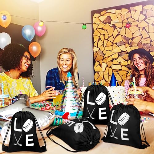 Miniatura 5 de Sinmoe 12 bolsas de regalo de hockey para fiestas de hockey, bolsas de regalo para fiestas de hockey deportivo, bolsa con cordón, regalos de fiesta