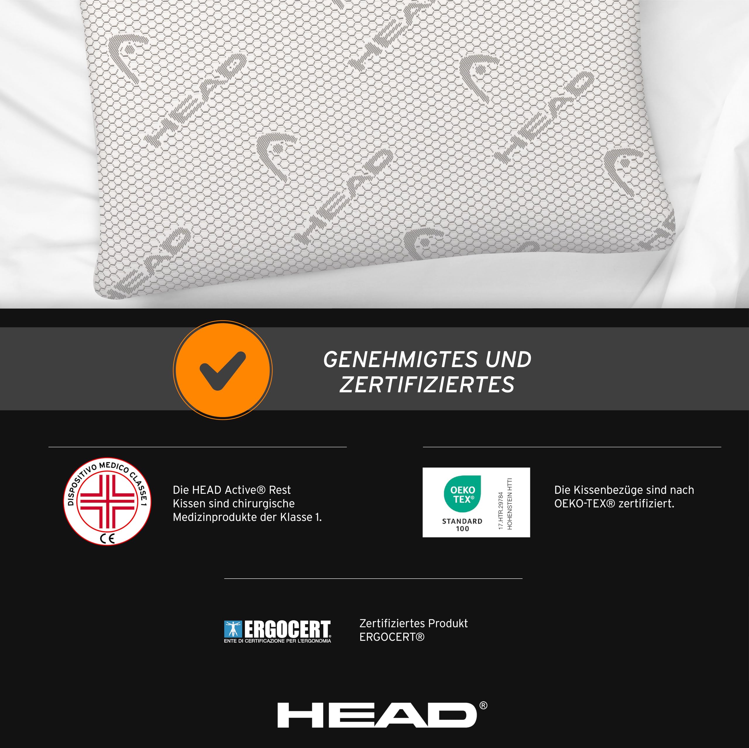 HEAD Active Rest - Nackenkissen Kopfkissen Ergonomisch Perforiert, Nackenstützkissen aus Graphen Antistatisch Hält Melatoninspiegel Hoch, Memory Foam Orthopädisches Kissen Milbenresistent Pillow 42x72
