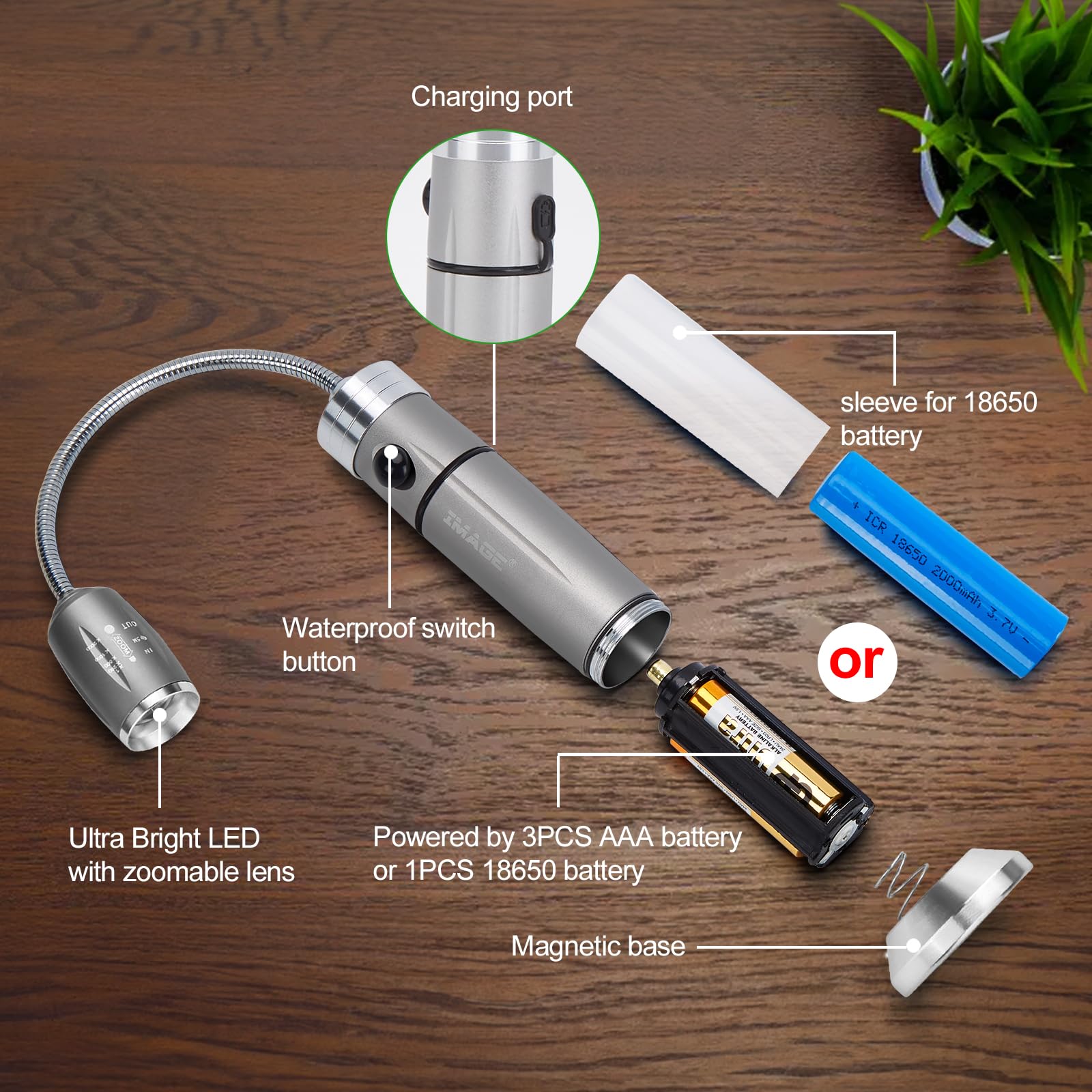 IMAGE Wiederaufladbare ultrahelle Grillampe mit superhellen LED-Lichtern, flexible Schwanenhals-Grilllicht mit Magnetfuß, vollständig einstellbar batteriebetrieben, Geschenke für Männer Vatertag, weiß