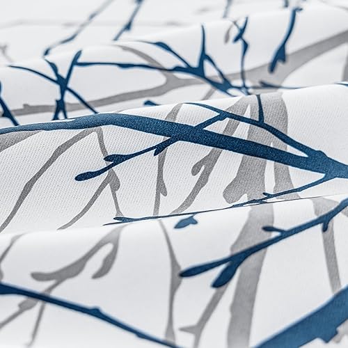 Miniatura 6 de FMFUNCTEX Cortinas 100% opacas para dormitorio, cortinas de árbol azul y blanco de 84 pulgadas de largo para sala de estar, cortinas grises de