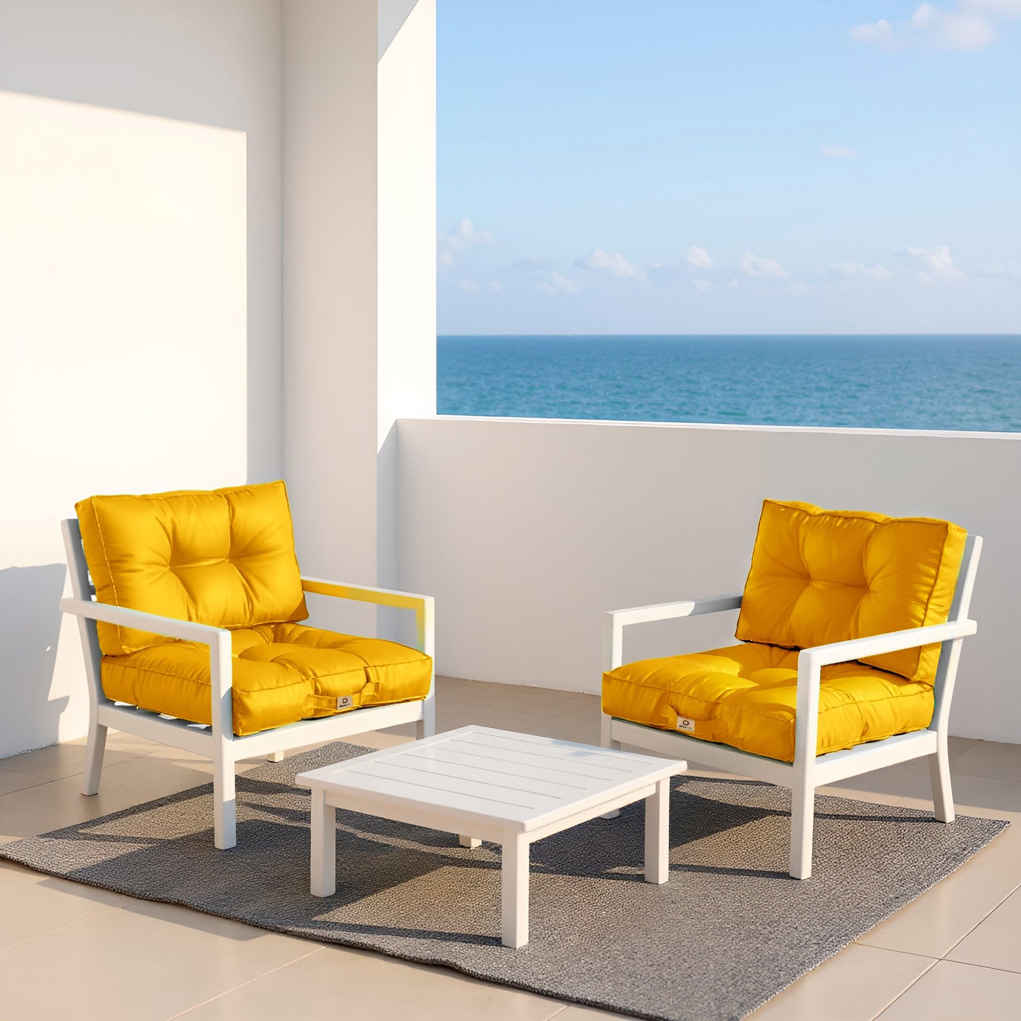Coussins pour Salon de Jardin 50x50 cm Imperméable Jaune - Coussin de Remplacement pour Fauteuil, Banc & Chaise d'extérieur