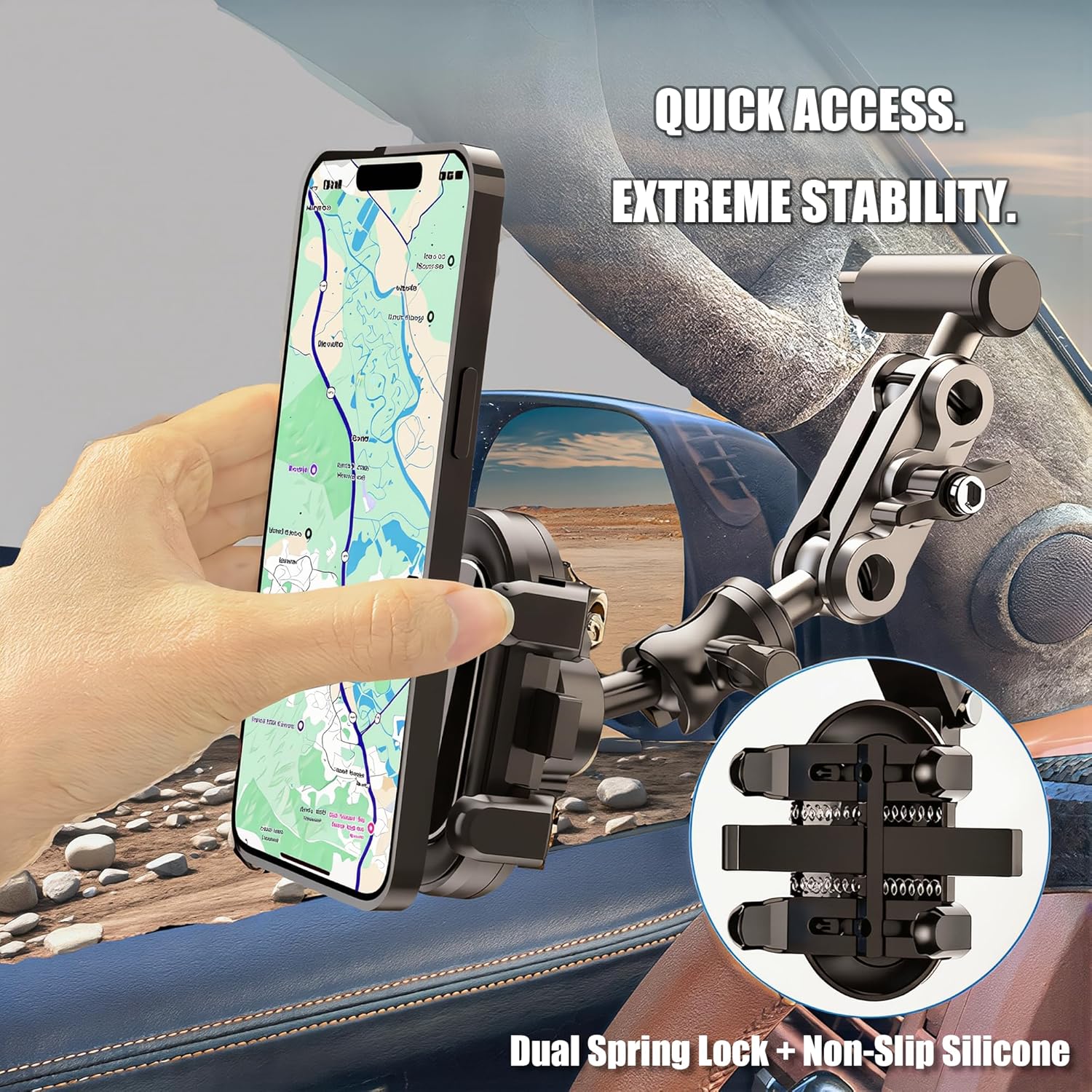 Upgraded Phone Mount Compatible with Ford Bronco 2021-2025+, A Pillar Handle Phone Mount Fit for Prado, Pajero, Compatible with iPhone 17 16 15 14 13 12 Series All Smartphone