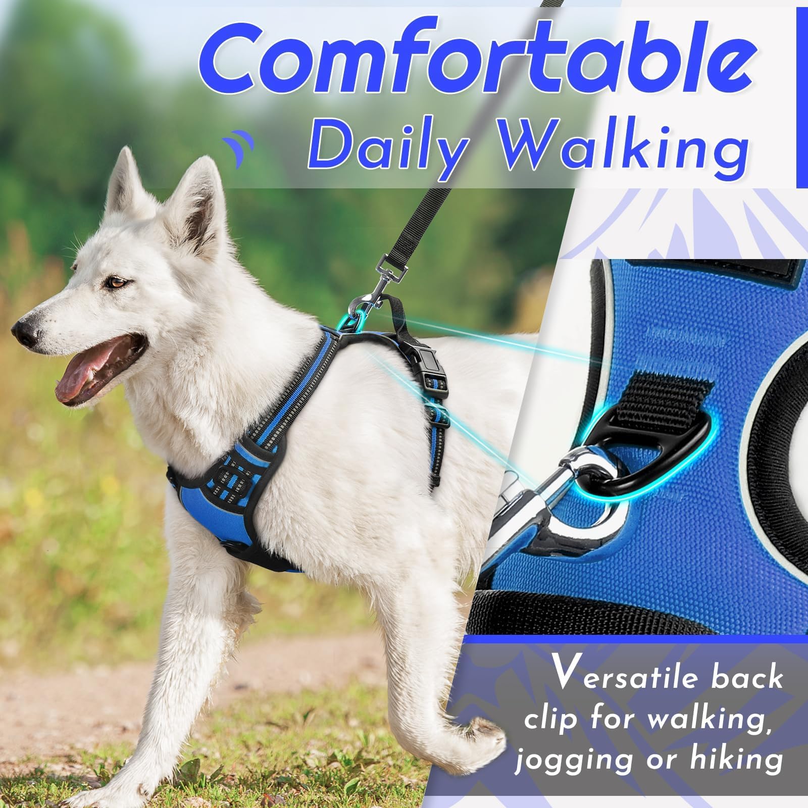 Eagloo Pettorina Cane Taglia Piccola, Pettorina ad h Antifuga, Imbracatura per Cani Anti Tiro con Doppio Gancio, Imbracatura Robusto e Regolabile per Addestramento Passeggiate, S, Blu
