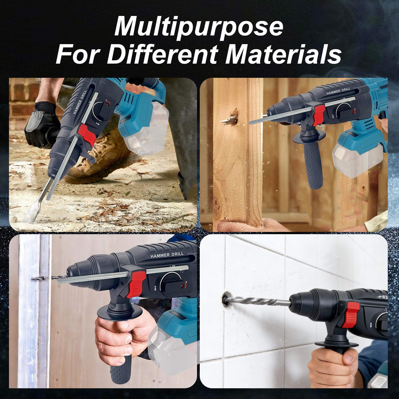 2,6 J Taladro Percutor a Bateria Compatible con Makita 18V, Martillo Perforador 1300W con Empuñadura Antivibración, Martillo Demoledor para Hormigón/Mampostería/Madera/Metal (Batería no Incluida)