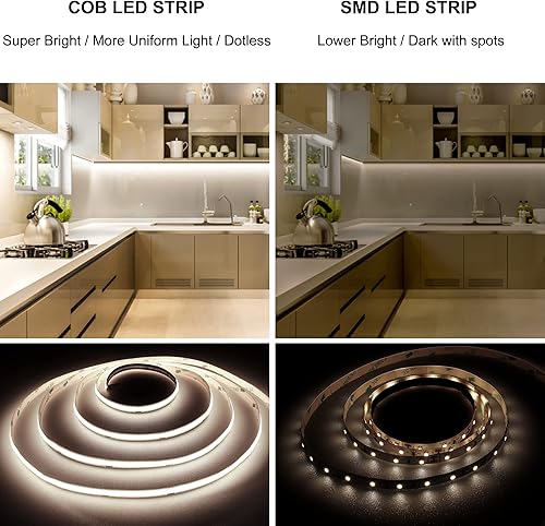 Miniatura 6 de Pandery Tira de Luces LED de 32.8 Pies, Tira LED de mazorca regulable con adaptador y control remoto, Tiras LED de 24V CRI90+ de 8mm de ancho 3840