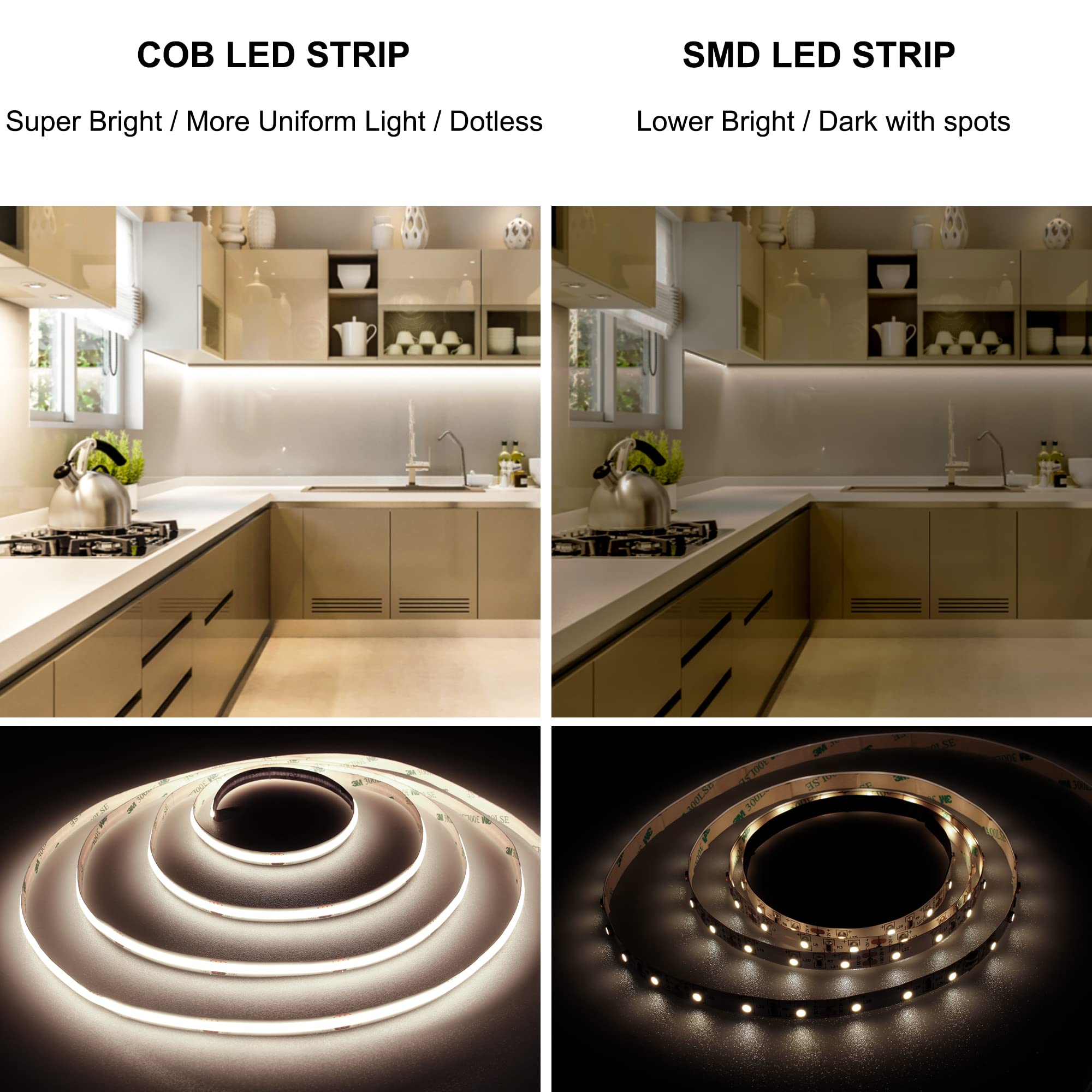 TTWAY Striscia LED COB 10 Metri 4000K, DC24V Strisce LED Bianco Naturale con 384LED/M, CRI 90+, larghezza 8 mm, LED Striscia per la decorazione della camera da letto (alimentatore non incluso)