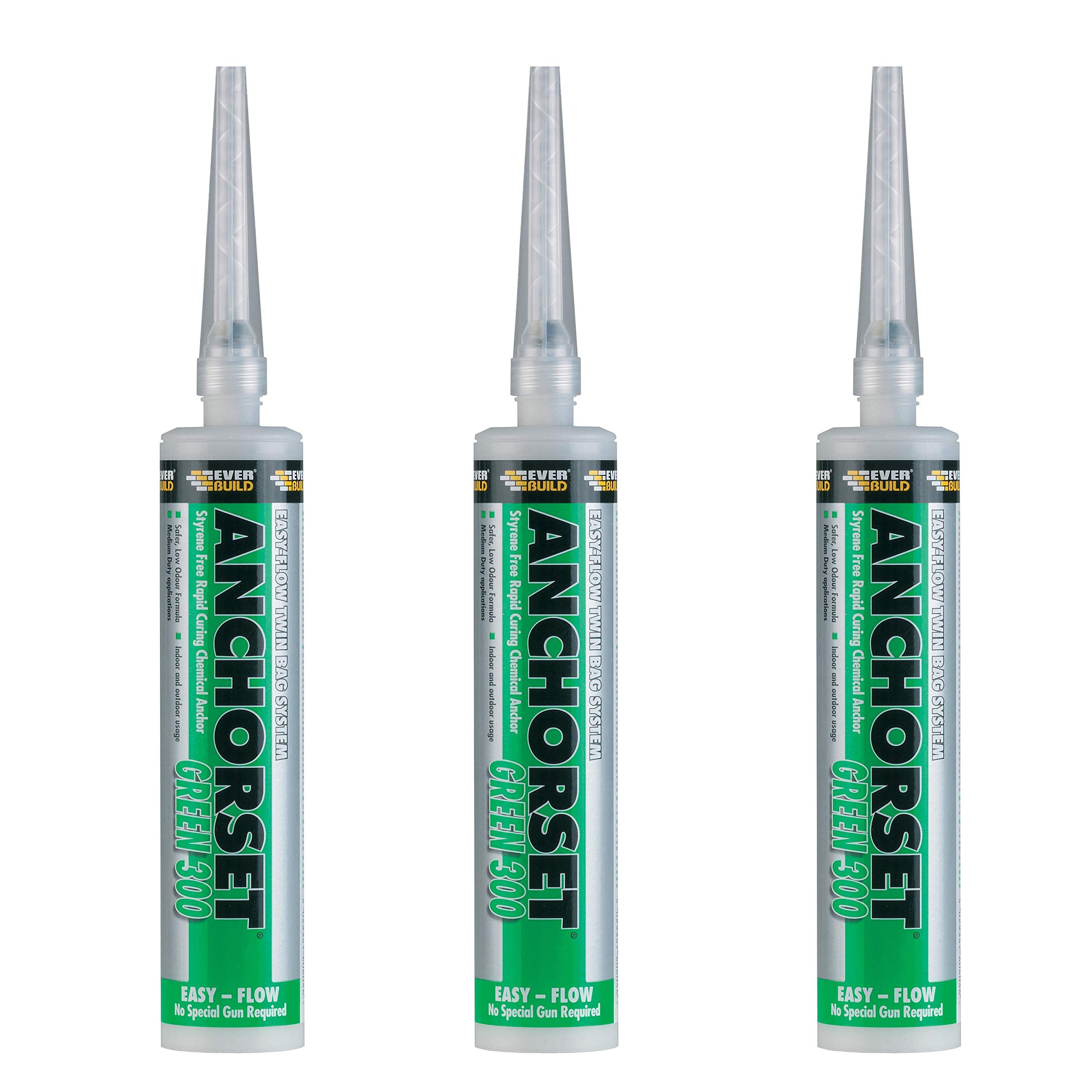 3 X Everbuild ANCHGREEN Anchorset Chemical Anchor 300 ml Green