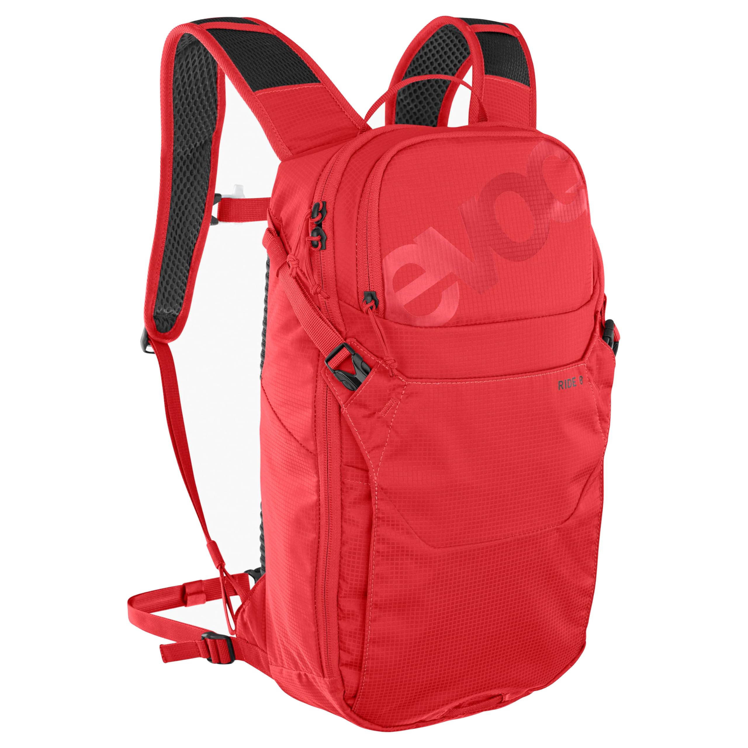 EVOC RIDE 8 + HYDRATION BLADDER 2 bike backpack, trekking backpack (clever pocket management, back padding, 2l HYDRATION BLADDER), True Red