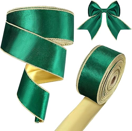 Miniatura 1 de Yinder Cinta de terciopelo de Navidad de 2.5 pulgadas, con bordes dorados con alambre, cinta de envoltura de doble cara para lazo de Navidad,