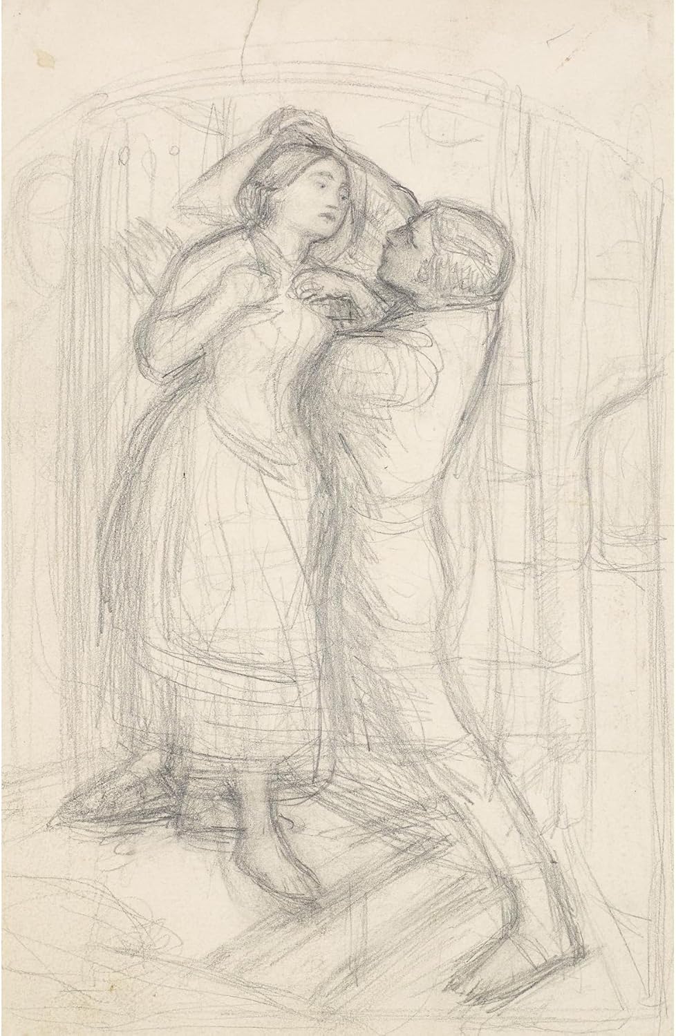 ArtDirect The Escape of a Heretic - Sketch of the Girl and her Lover (1857) Unframed Art Print Giclee Poster by Sir John Everett Millais - Ready for Framing with Customization Sizes 6x10, 9x14, 13x20, 23x36, 31x48 and 39x60 inches