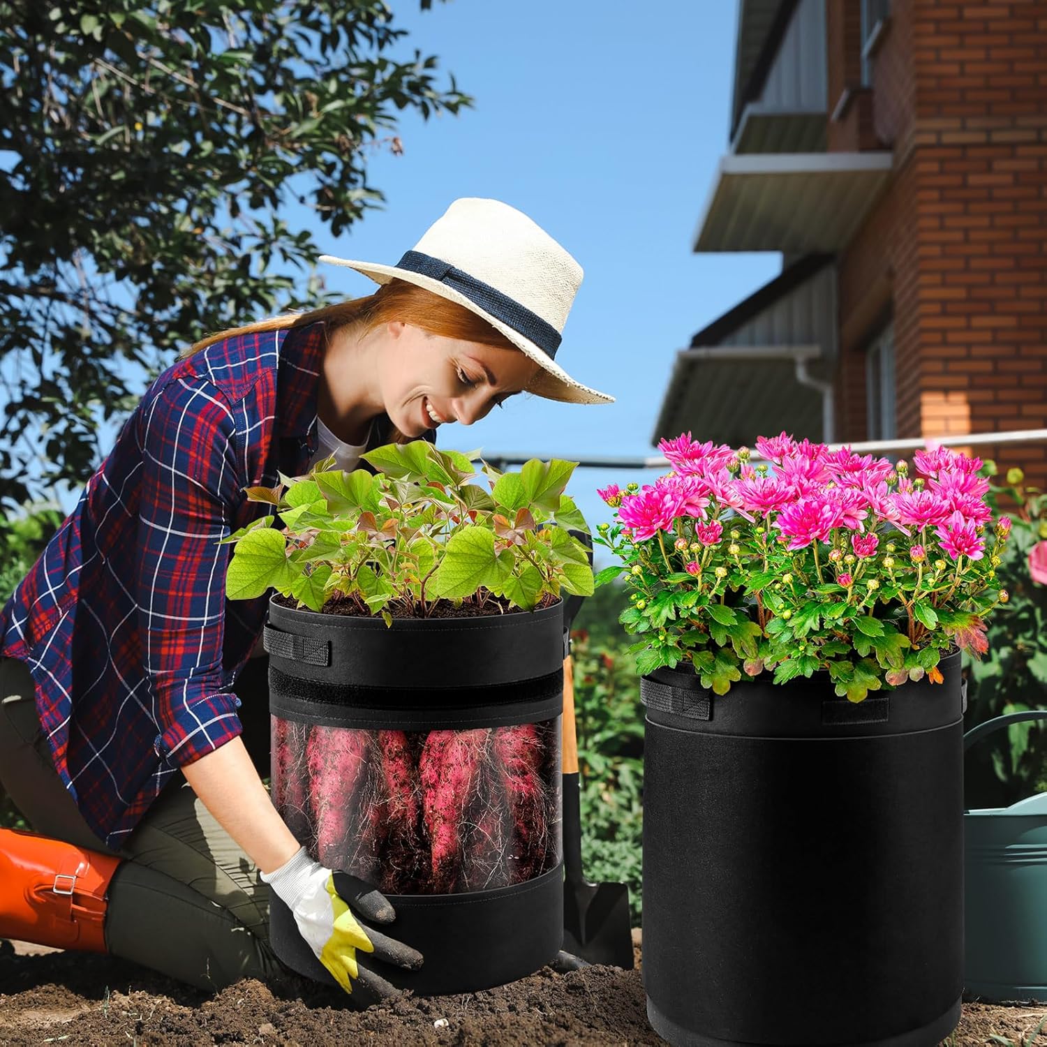 3 Pack 10 Gallon 360° Visibility Potato Grow Bags with Shading Flap, Plant Grow Bags for Growing Potatoes Heavy Duty Thickened Nonwoven Fabric Gardening Vegetable Growing Bags with Harvest Window - Image 6