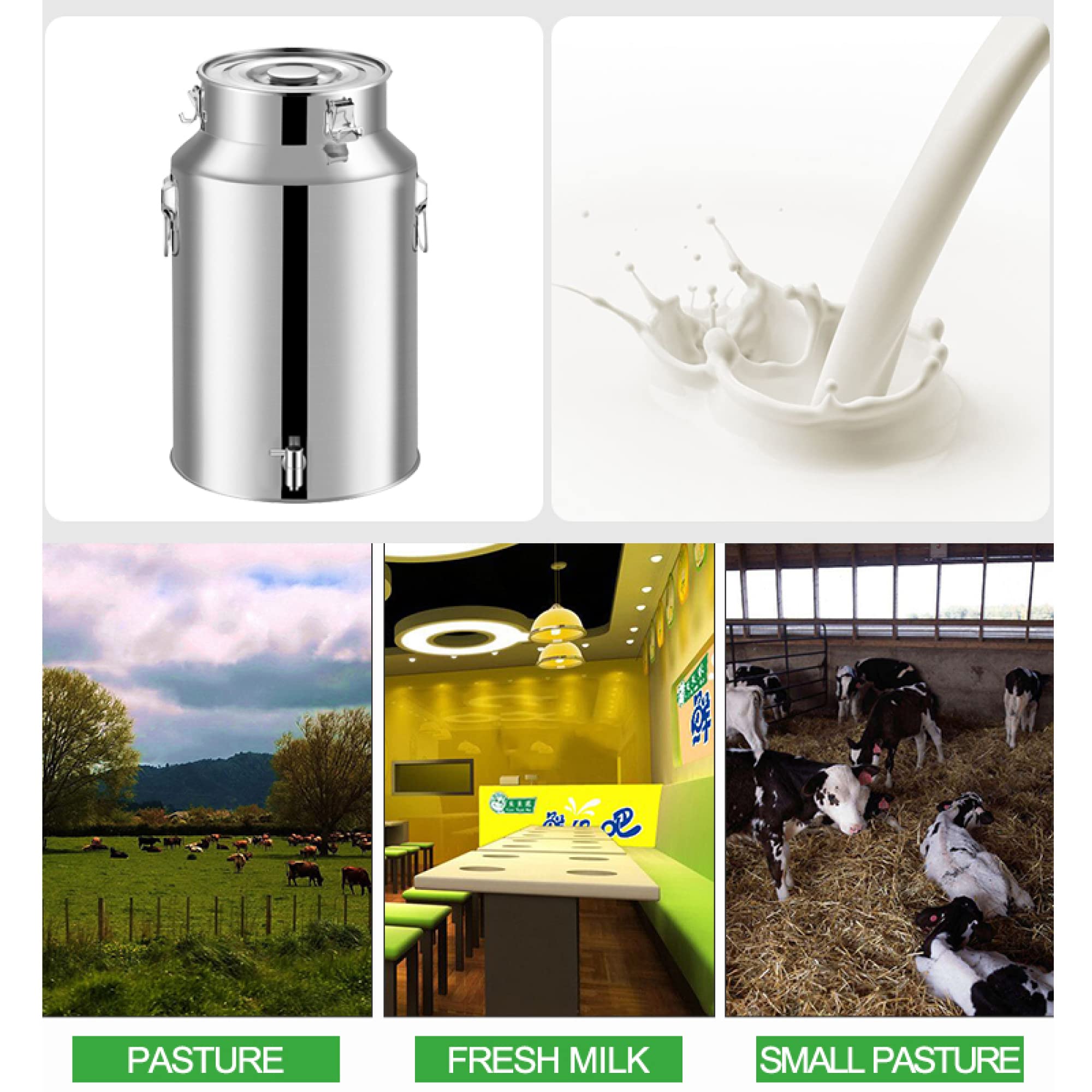 Recipiente de acero inoxidable de 22 litros con dispensador de espiga, contenedor de transporte sellado para crema, cubo de vino, incluye embudo y cuchara para verter fácilmente
