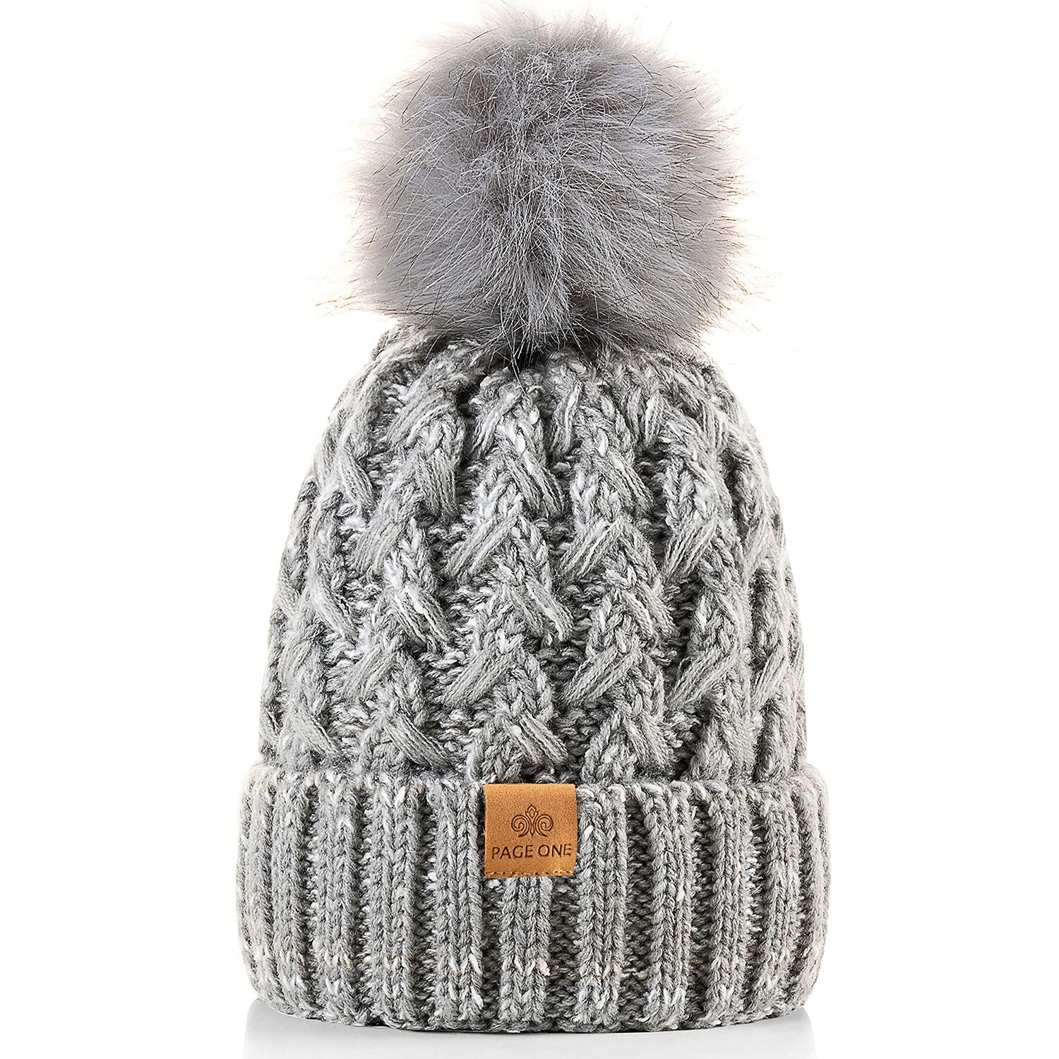 Women\'s Beige Winter Ribbed Beanie Crossed Cap Chunky Cable Knit Pompom Soft Womens Winter Ribbed Beanie Crossed Cap Chunky Cable Knit  main image 2