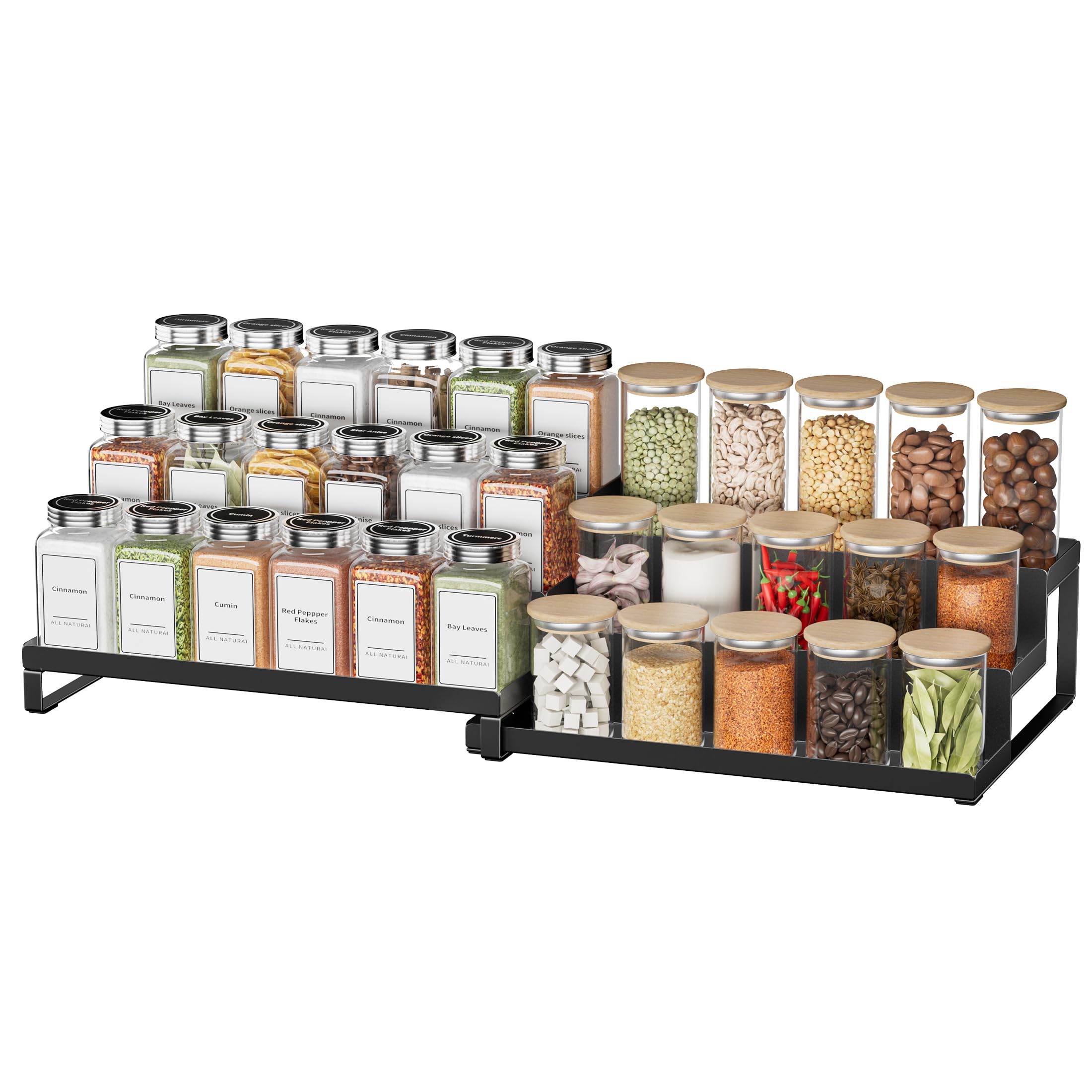 Copco Basics Portaspezie a 3 Ripiani per Armadio Interno, Organizzatore Antiscivolo per Ripiani da Cucina, 38 x 22,5 x 8,5cm, Bianco/Grigio