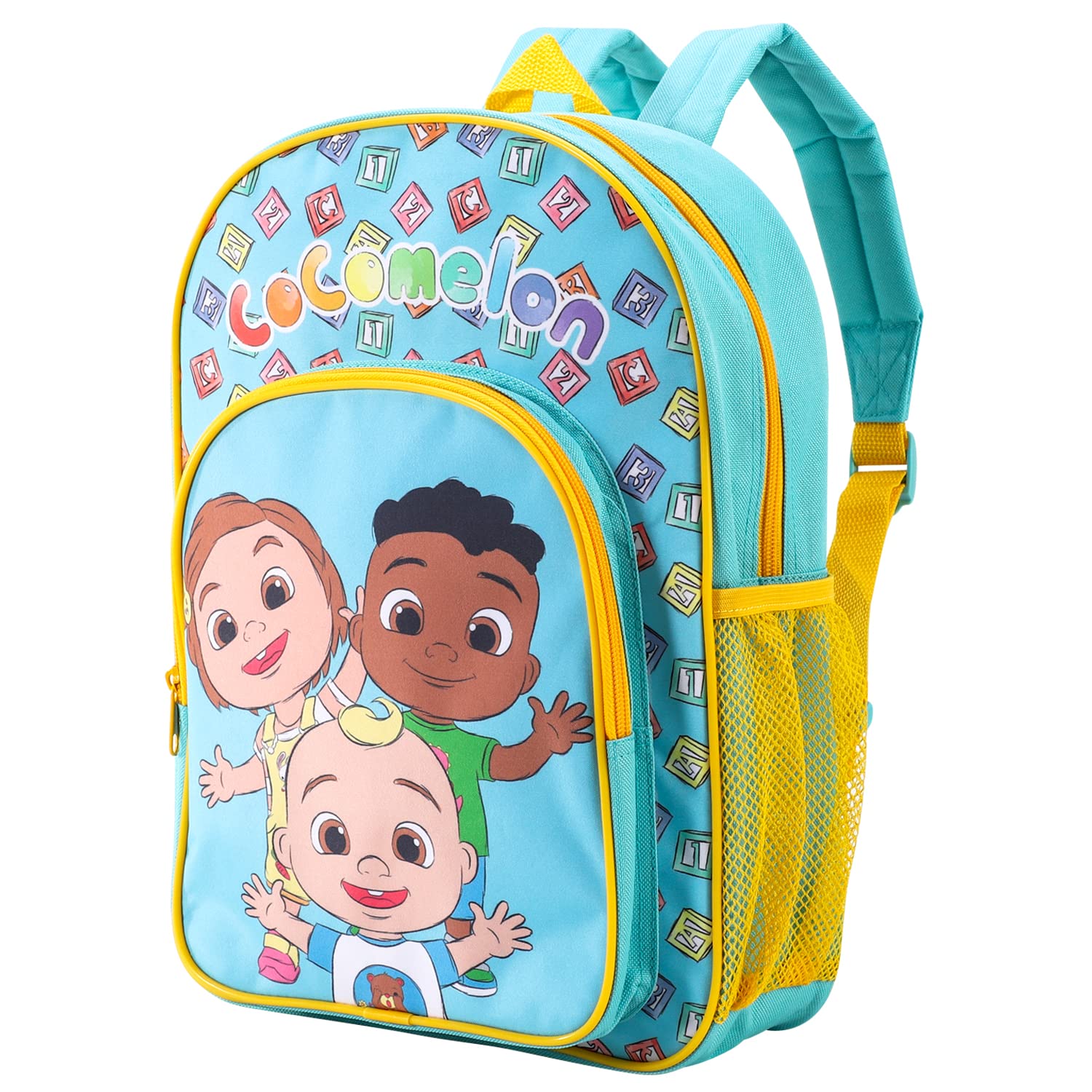 Zawadi GlobalCocomelon Kids Childrens Premium Backpack School Rucksack Travel Bag Boys Girls with side mesh pocket and front zipped pocket Multicolour