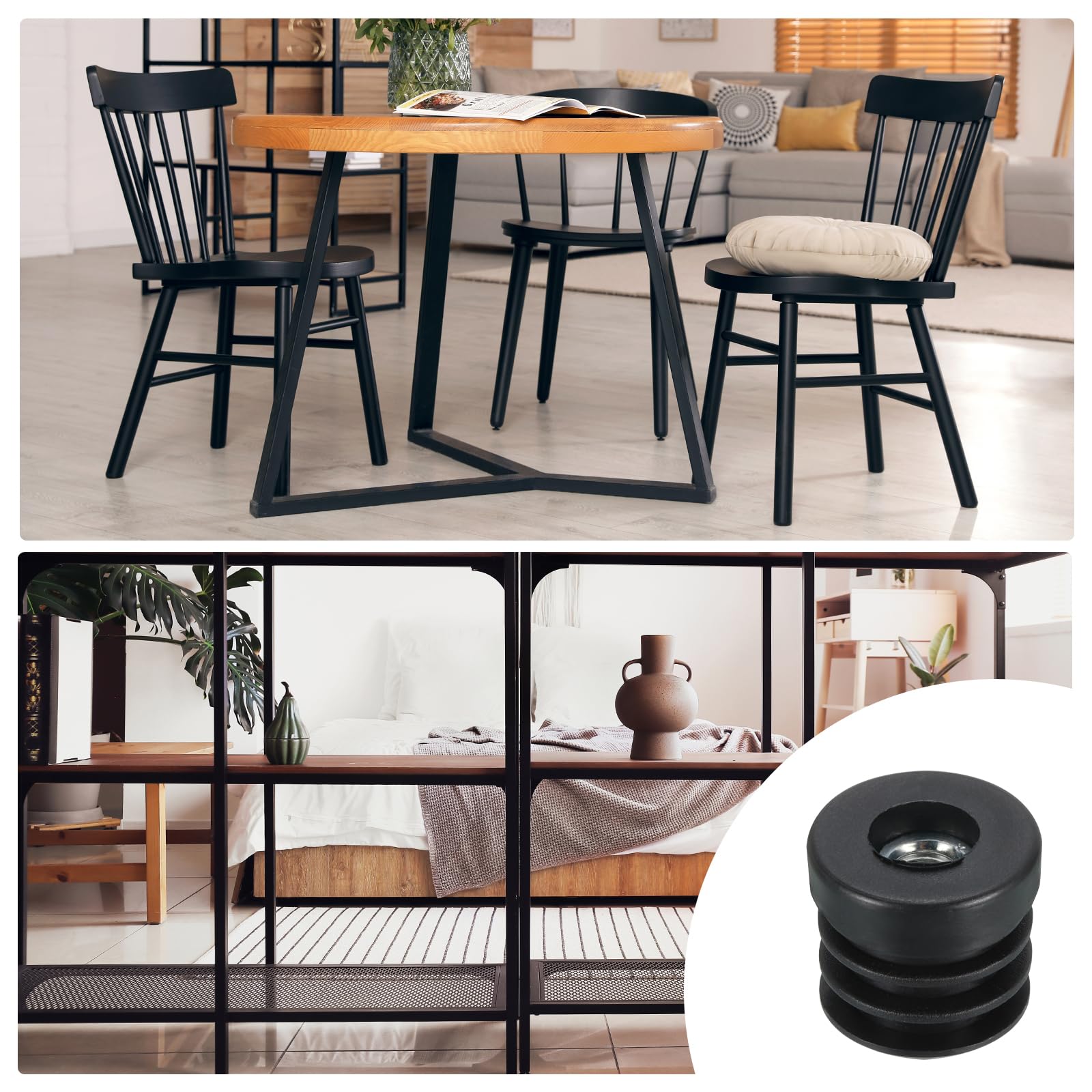 QUARKZMAN 6pz Inserti per Tubi Tondi con Filettatura M8, Tappi Sedie per Tubi Rotondi 25mm/0,98" OD Tappi Gambe Mobili con Tappi Rotelle Plastica Spessa Nera Rotonda Terminali Plastica