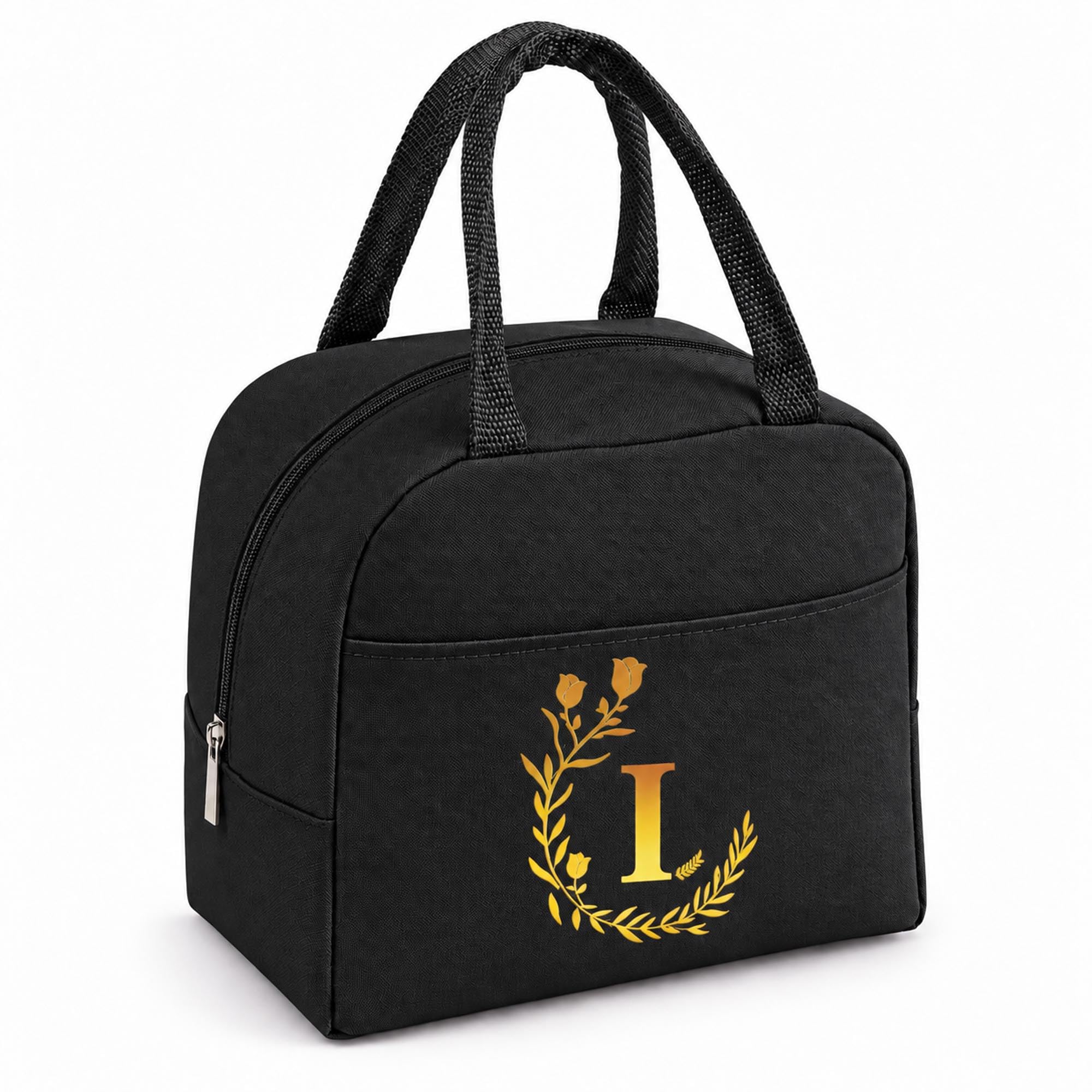 Personalized Black Initial Letters Insulated Lunch Bag for Women Men Kids-L