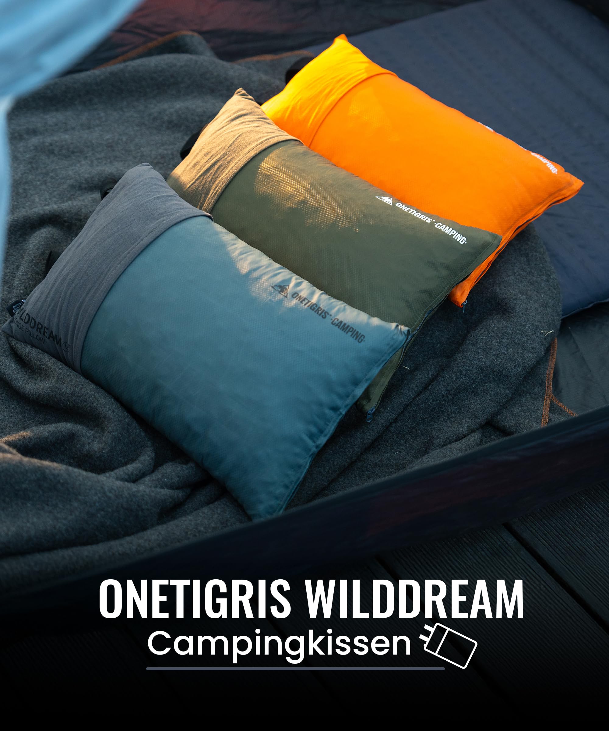 OneTigris WILDDREAM Cuscino per esterni, cuscino da viaggio in memory foam, 48 x 34 x 14 cm | verde, cuscino da campeggio, cuscino in memory foam triturato, comprimibile, per viaggi con zaino, auto e attività all'aperto
