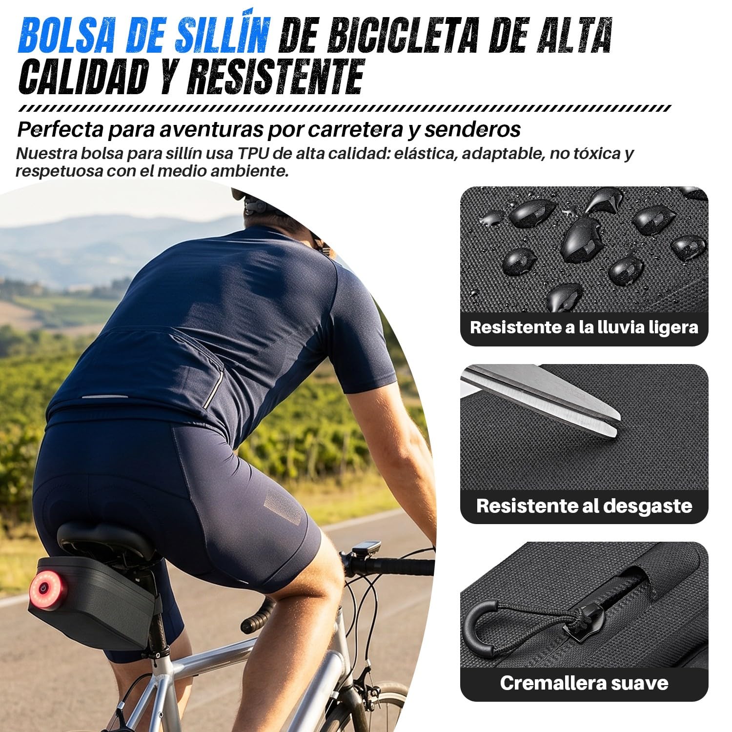 WOTOW Bolsa de Sillín para Bicicleta - Bolsa Bajo Asiento Impermeable de 0,64 L con Cremallera, Hebilla Magnética de Liberación Rápida y Soportes de Montaje para Bicicletas de Carretera y Montaña