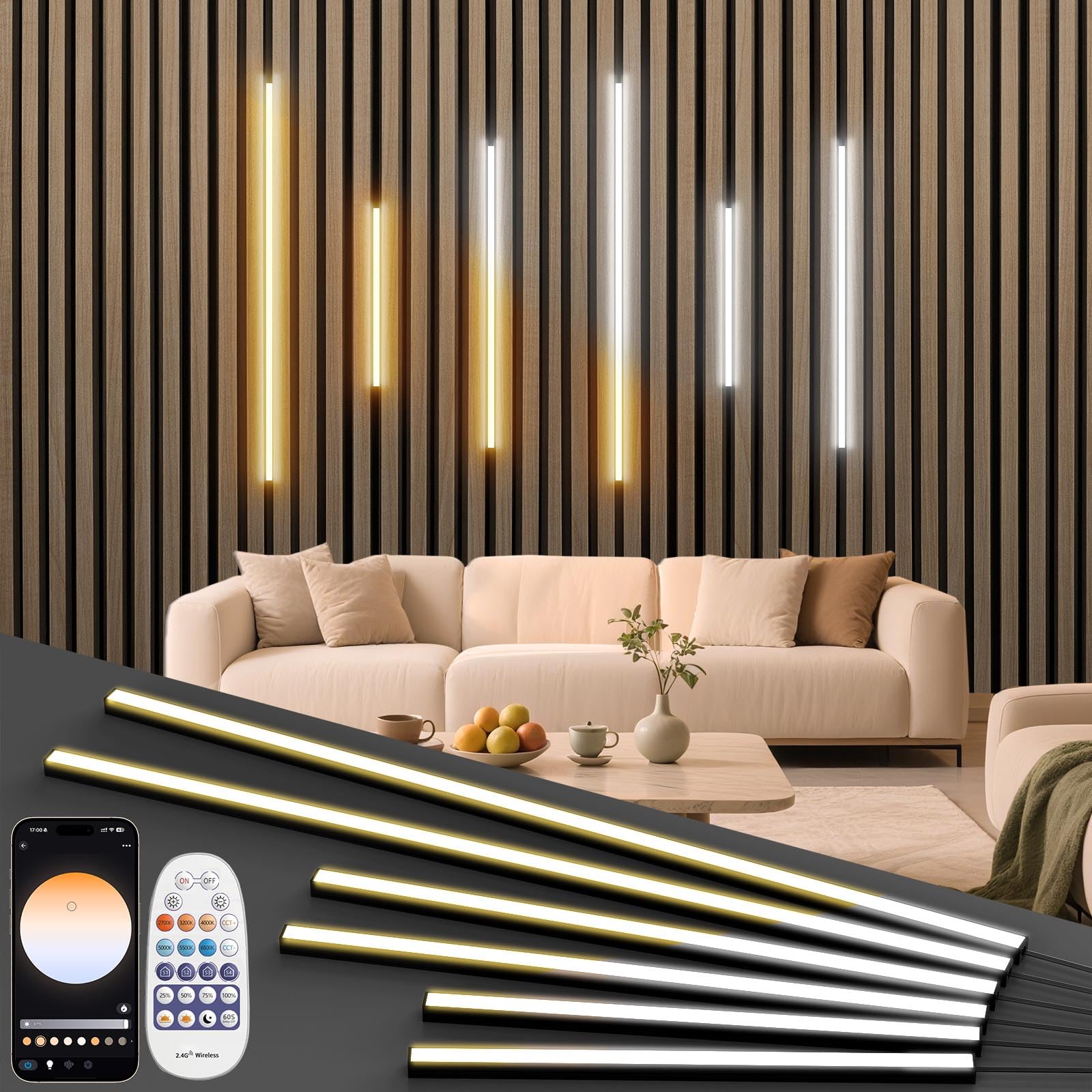 SHUNLEE Led Akustikpaneele Beleuchtung, 6 Pack 2700K-6500K Warmweiß bis Kaltweiß Dimmbare Led Streifen Alexa Kompatibel, APP & Fernbedienung Selbstklebende Lichtleiste (40cm+60cm+90cm)