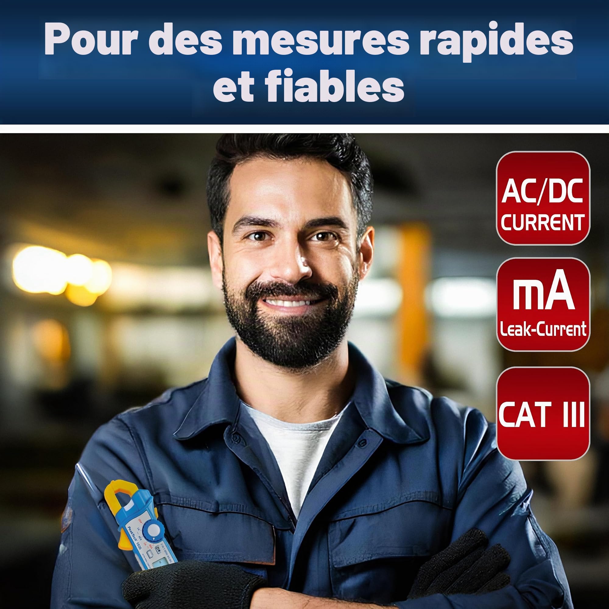 PeakTech P 1635 Pince ampèremétrique, pince ampèremétrique, avec résolution 1 mA et NCV, 1 pièce, P 1635