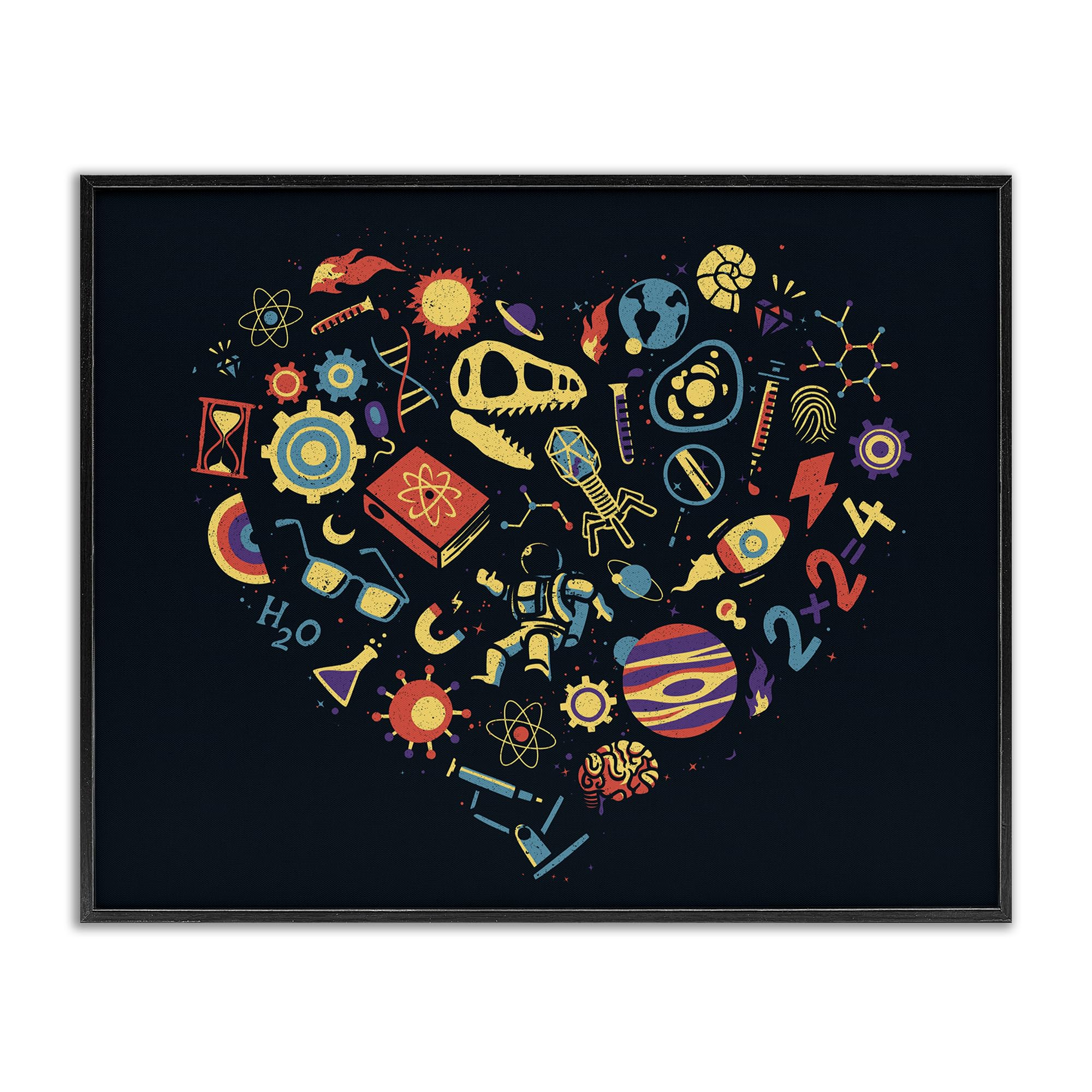 Stupell Industries Retro Science Heart Space Typography, Black And White Educational Dorm Decor, 24 x 30 Inch Framed Giclée Print, by Tobe Fonseca, Made in USA Gift
