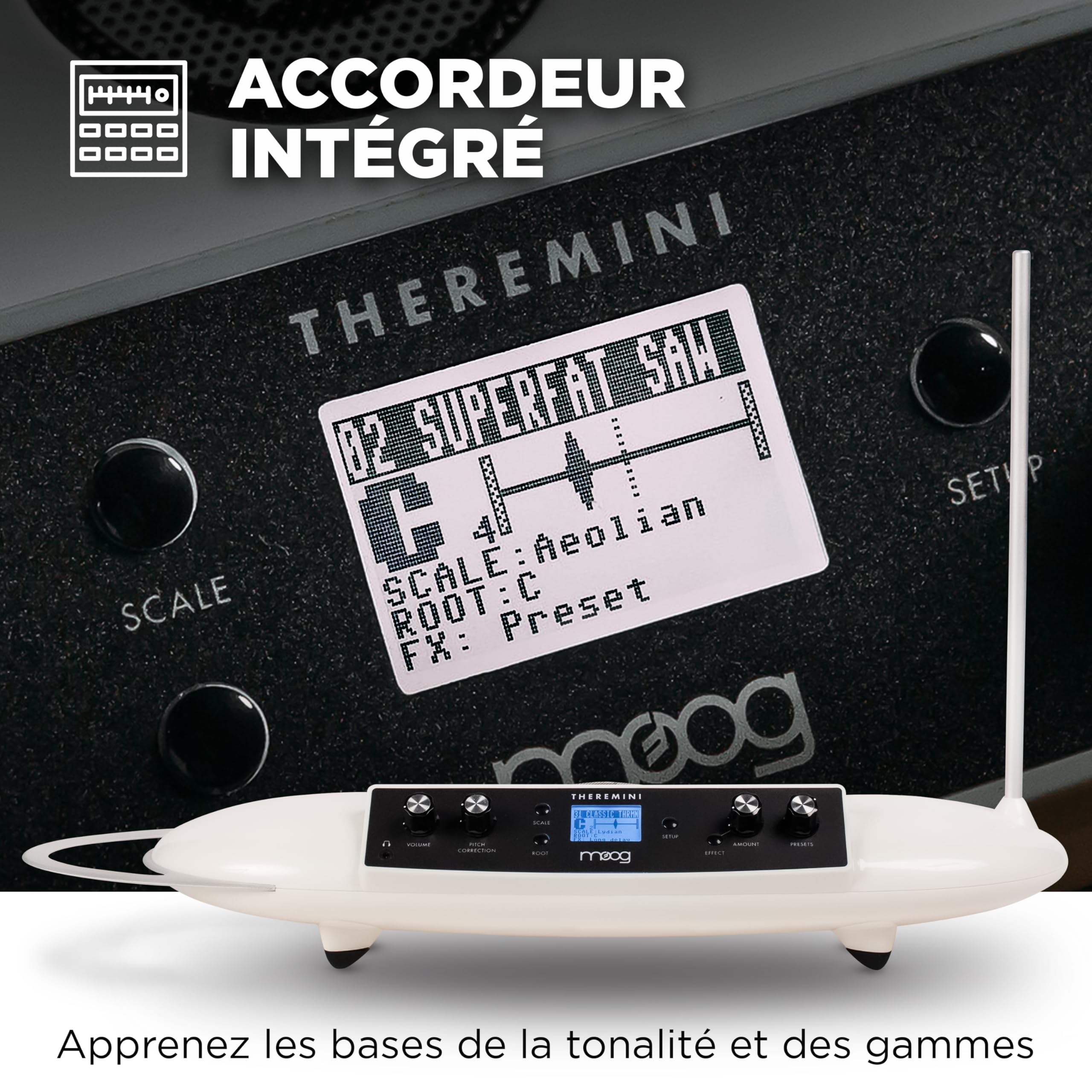MOOG Theremini Synthétiseur Thérémine | Correction de Pitch, Sortie CV, Accordeur et Haut-Parleur Intégrés, Moteur de Synthèse AniMOOG, Écran LCD
