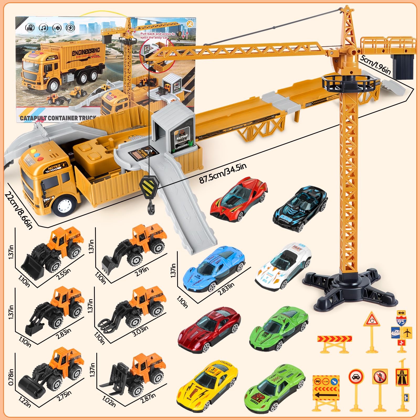 Camion Giocattolo per Bambini, Camion da Cantiere Giocattolo con Gru, Veicoli da Cantiere con Suoni e Luci, Regali di Compleanno e Natale per Bambini dai 3 Anni in Su