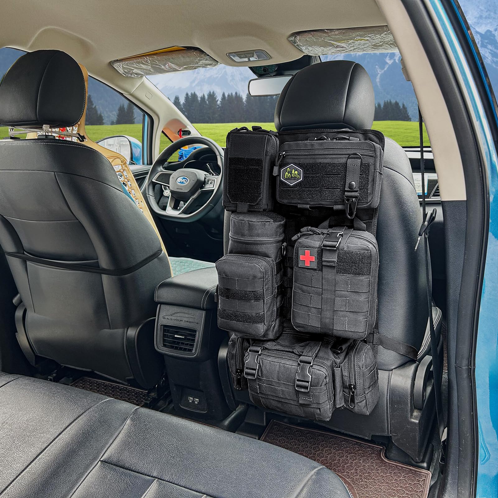 Molle Auto Organizer Tactical Car Seat Back Organizer 5 Detachable Pouches
