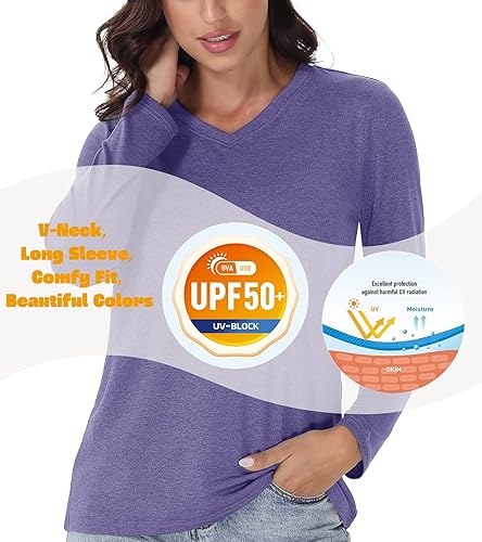 Miniatura 5 de EKLENTSON Camisetas de manga larga para mujer, cuello en V, UPF 50+, secado rápido, secado rápido, camisetas atléticas de entrenamiento