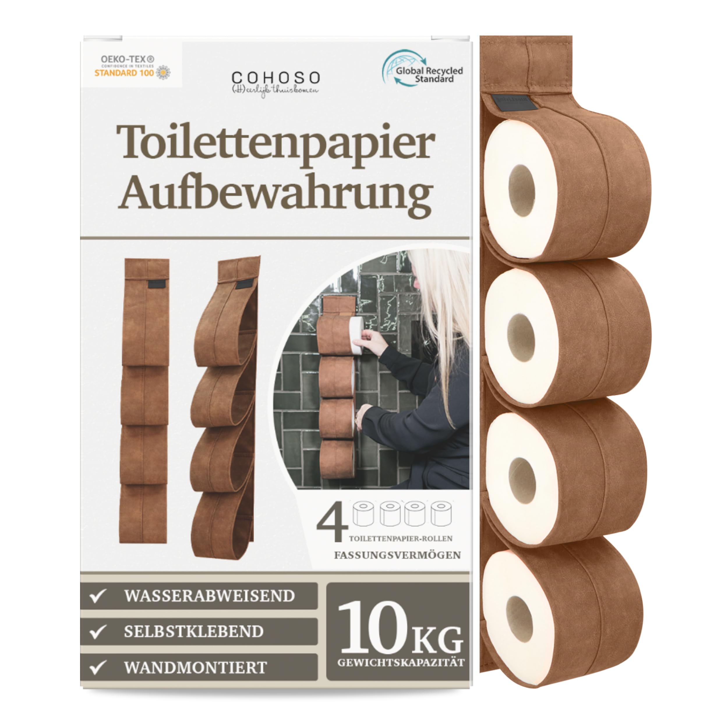 COHOSO® Toilettenpapier Aufbewahrung für Wand, Klopapier Aufbewahrung, Ersatzrollenhalter für Toilettenpapier ohne Bohren, Klorollenaufbewahrung, WC Papier Aufbewahrung, Toilettenpapieraufbewahrung Baumarkt