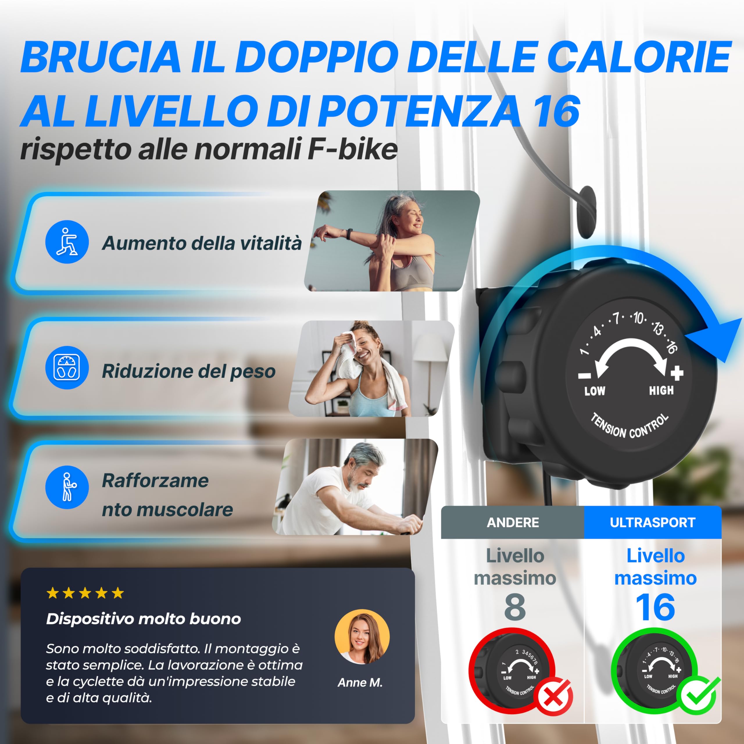 Ultrasport F-Bike Cyclette da Casa Pieghevole I Cyclette Pieghevole da Casa fino a 130 KG con Sella Extra Confortevole, LCD Display e Sensori delle Pulsazioni, Cyclette da Camera