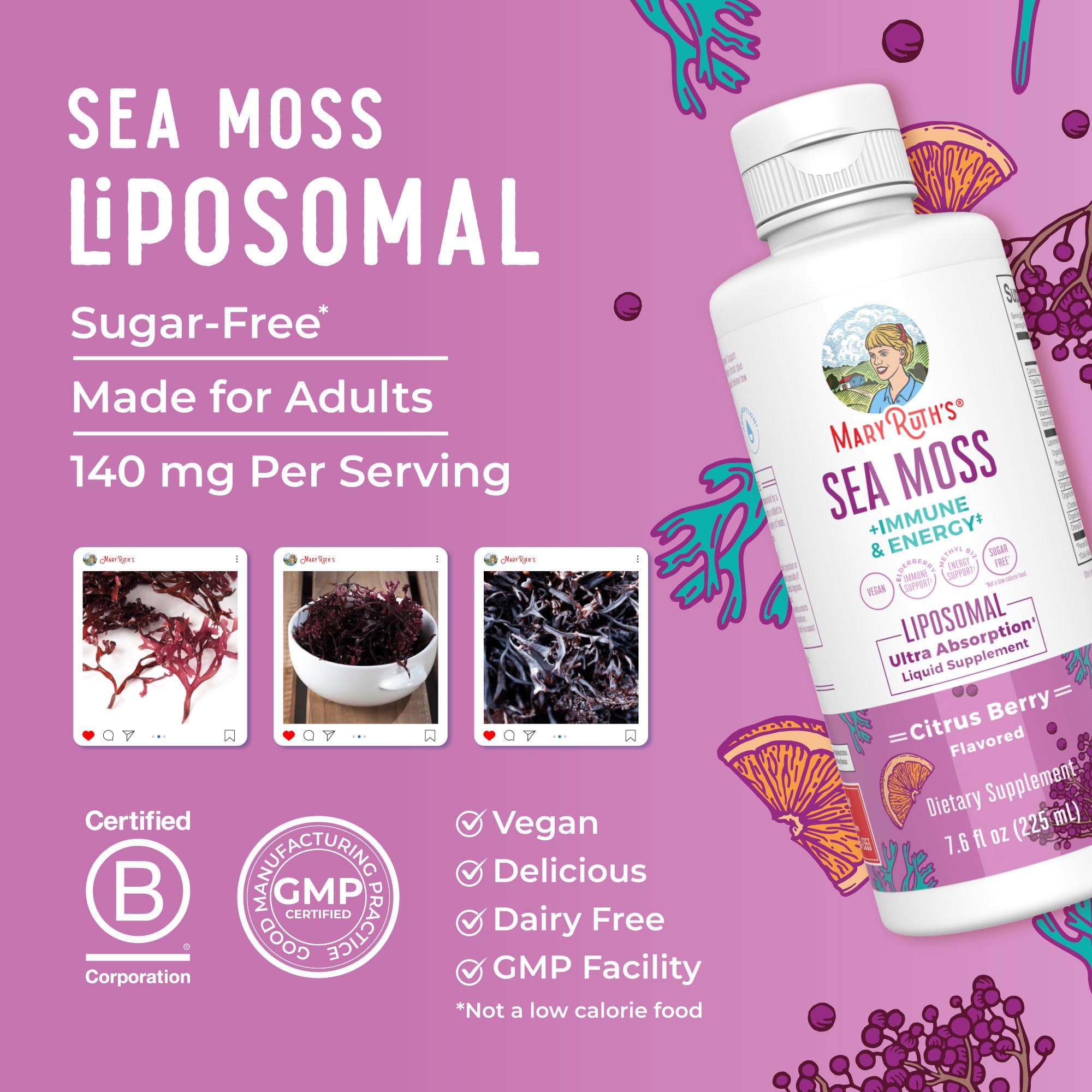 MARYRUTH'S Sea Moss + Immune & Energy Liposomal 140mg Irish Sea, 7.6 oz — Amazon image 9