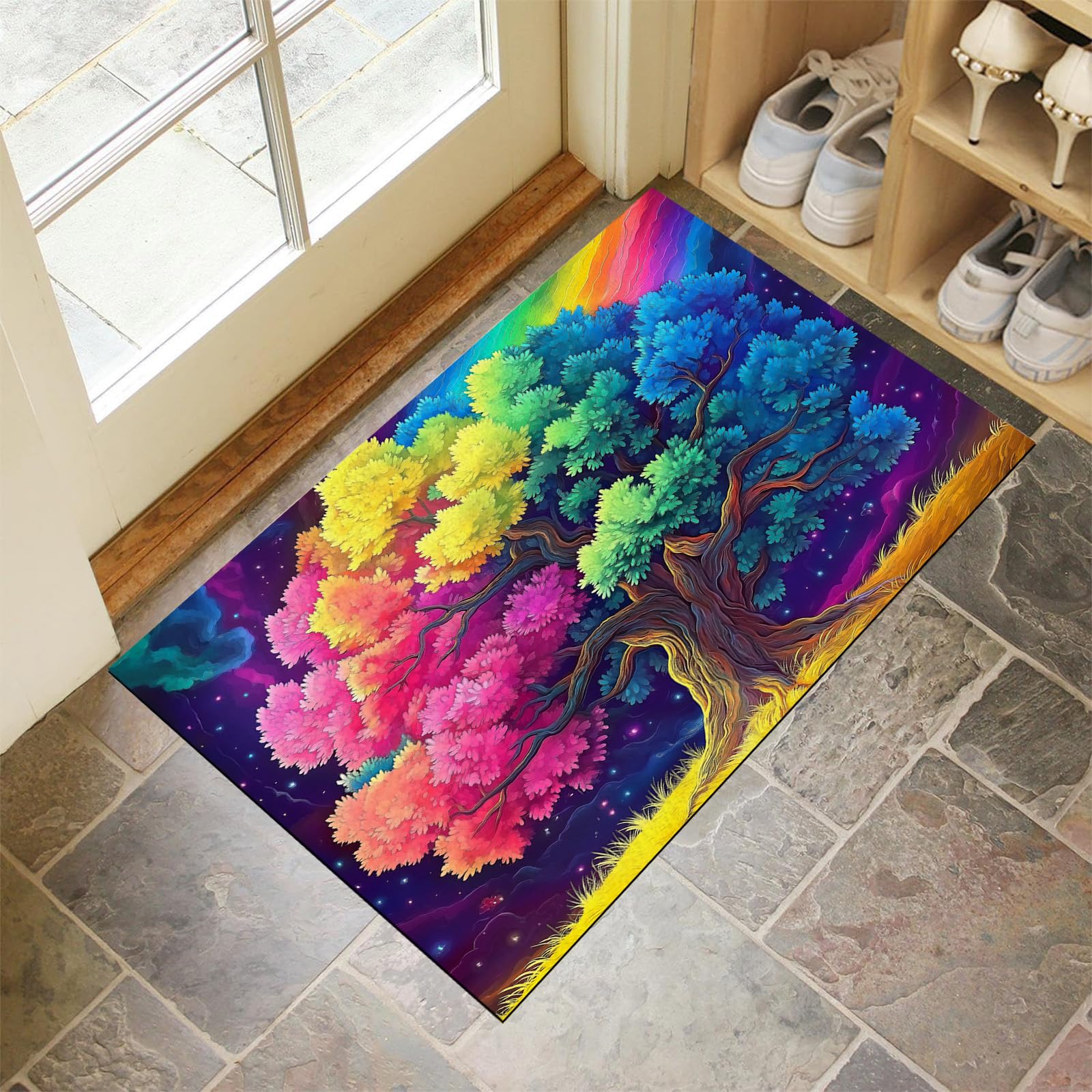 Tapis de porte rectangulaire multicolore pour entrée chaleureuse