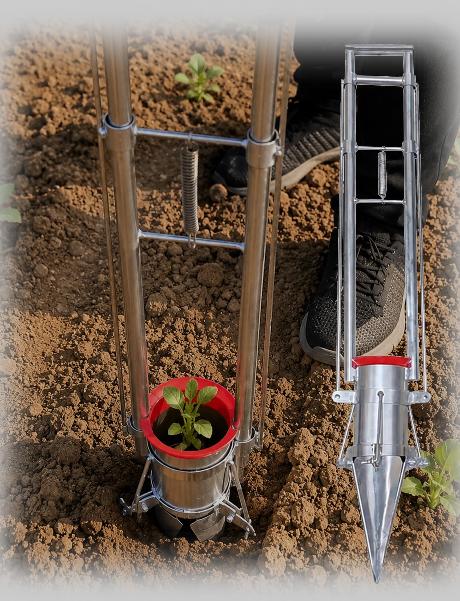 Transplanteur de semis, transplanteur de semis à 3 mâchoires, planteur de bulbes de jardin et perforateur de semis, outil de transplantation de légumes sans effort(10 cm/4 inch,14 cm/5.5 inch)
