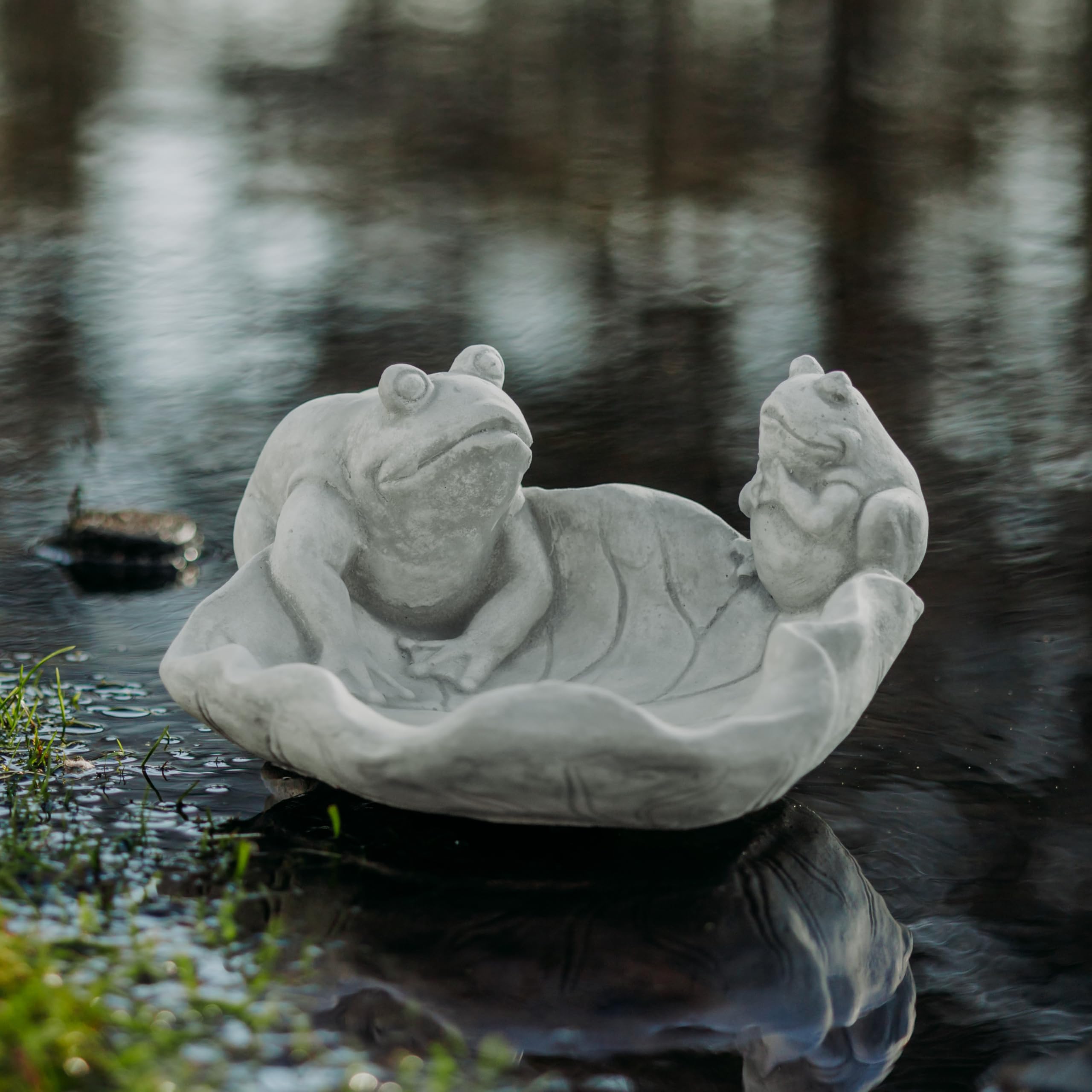 gartendekoparadies.de Decorazione da giardino Abbeveratoio per uccelli con rane, 16 x 30 x 29 cm, 8 kg, grigio, 0,5 l, in gres resistente al gelo per esterni