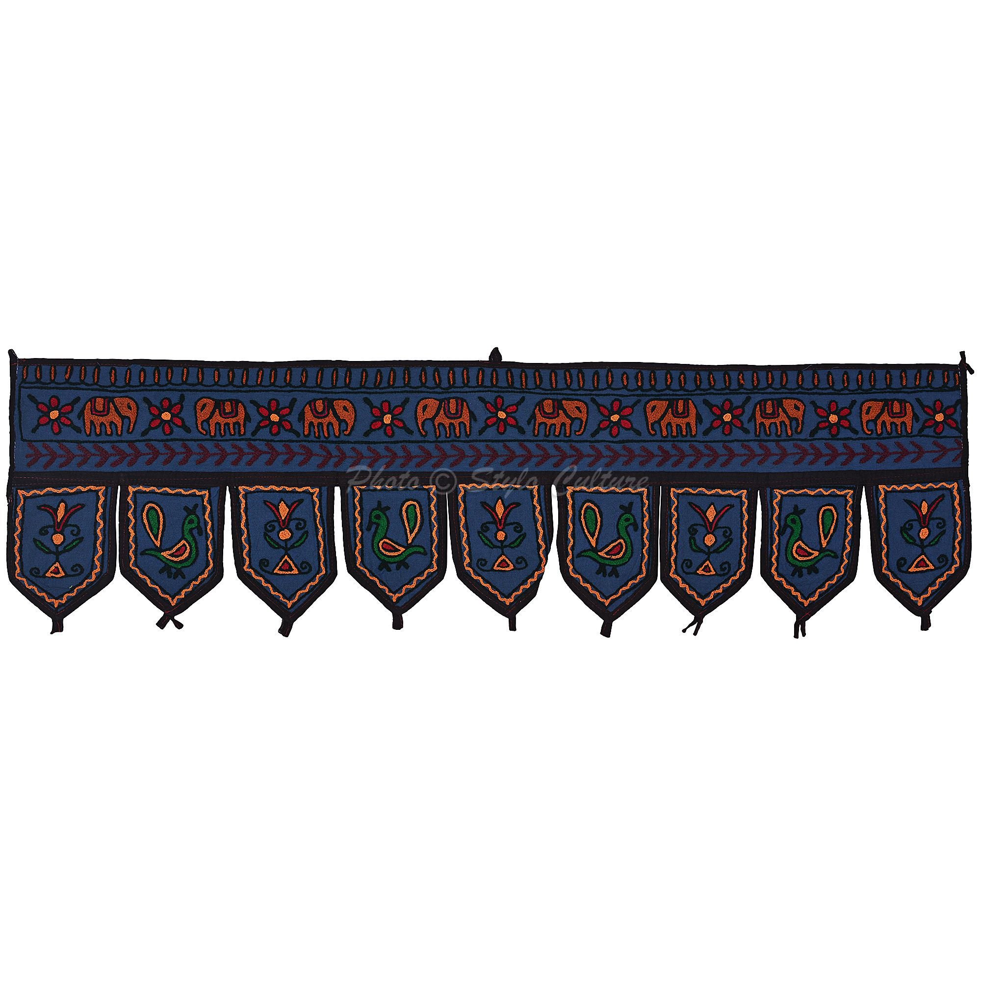 Mantovana Etnica Per Porte E Finestre In Stile Boho: Toran Blu Scuro Con Patchwork Vintage E Ricami, Decorazione Sospesa Per Ingresso E Camera Da Letto
