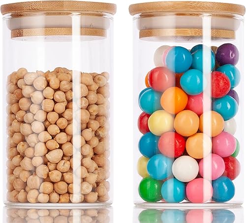 Miniatura 5 de JUVITUS Tarro alto de vidrio transparente de 10 onzas con tapa sellada de silicona de bambú y madera (paquete de 6)