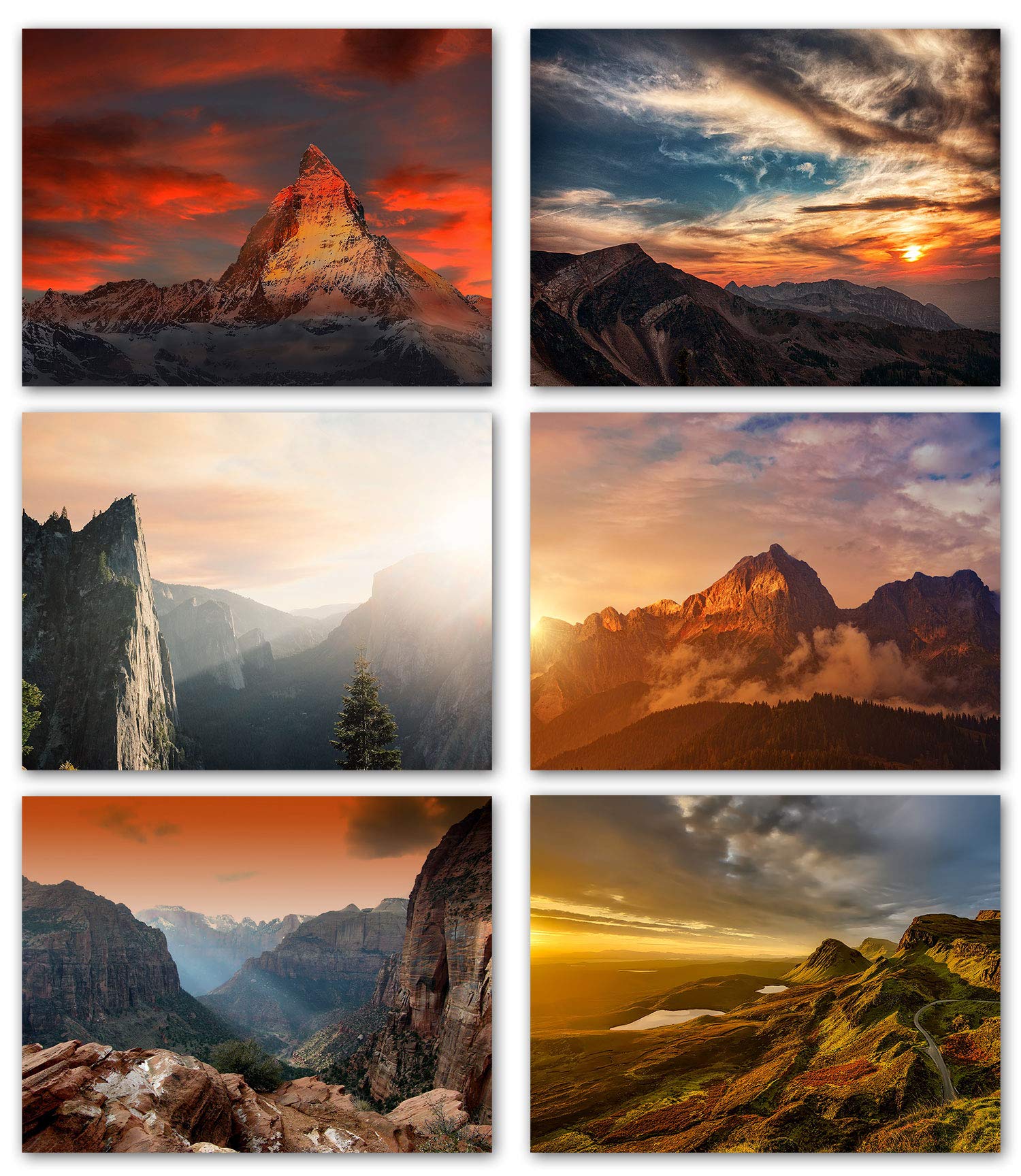 Small World Greetings Mountain Sunsets Note Cards 12 Count-Blank Inside-5.5"x4.25" (A2 Size)-Nature Stationery-Perfect for Any Occasion-Thank You,