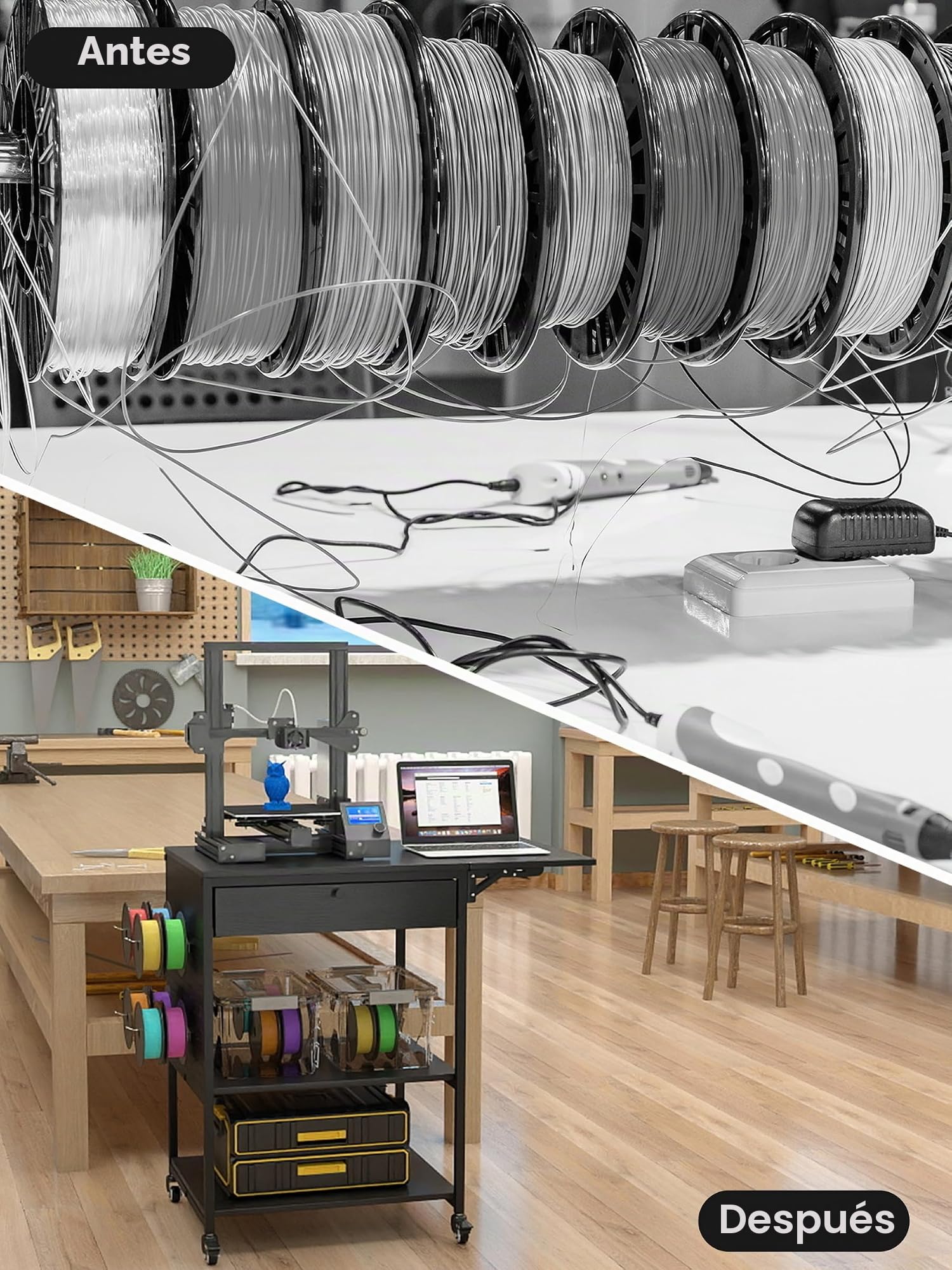 Mesa de impresora 3D móvil de 3 niveles con estante de almacenamiento y cajón, organizador de escritorio multiusos, carrito de impresora rodante para oficina y hogar (90 cm x 50 cm x 80 cm)