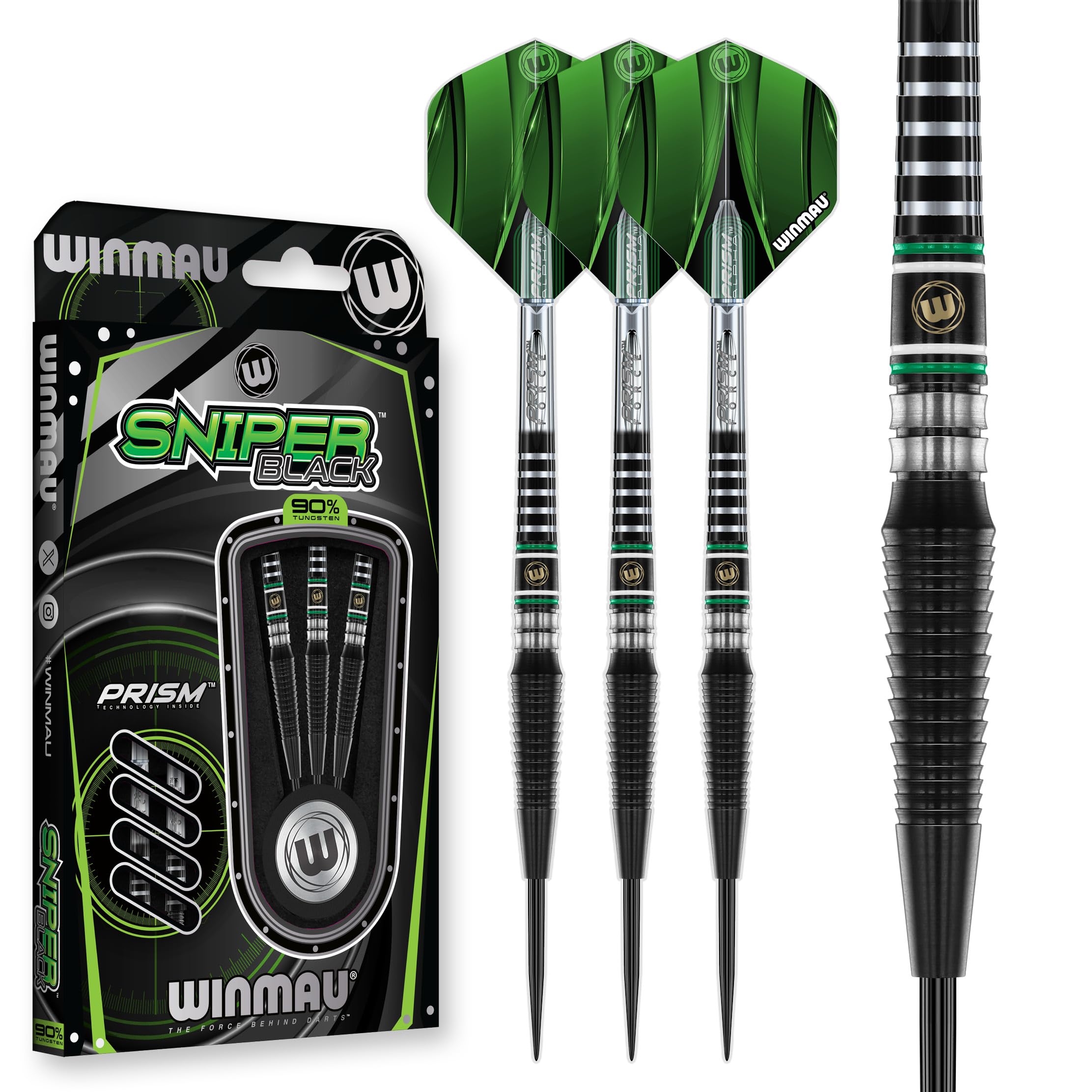 WINMAU Darts - Sniper Black 23g - 90% Professional Tungsten Darts Set with Dart Flights and Dart Stems (Shafts)